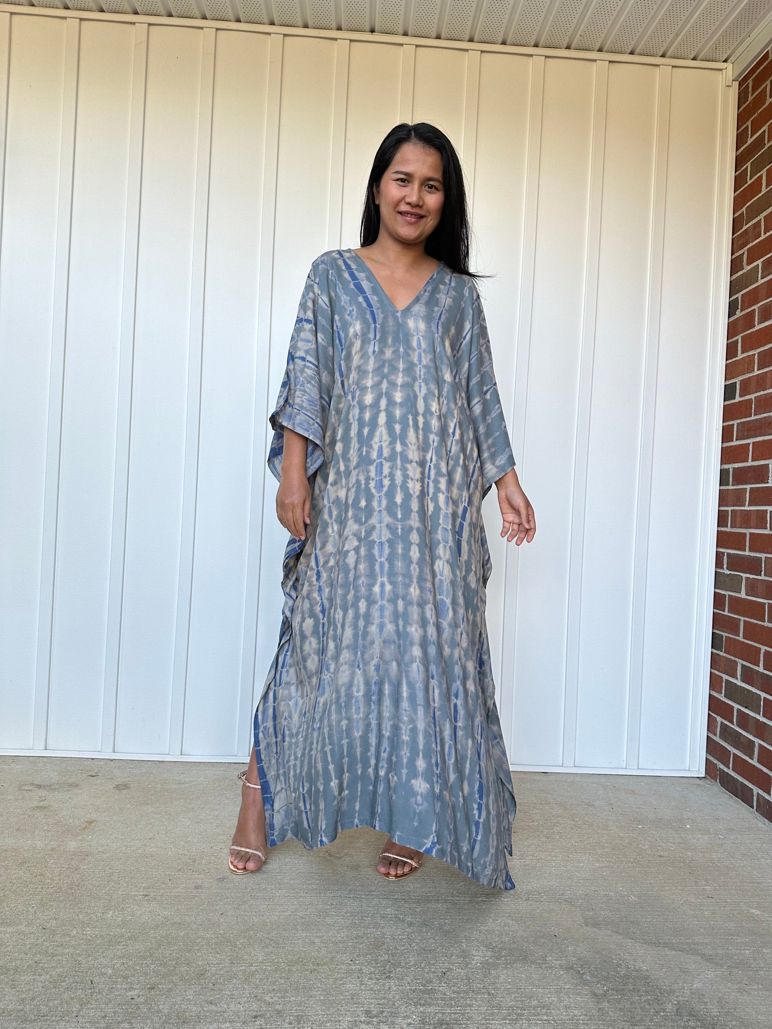 MALA handworks iynta Kaftan in Gray and Blue Tie Dye