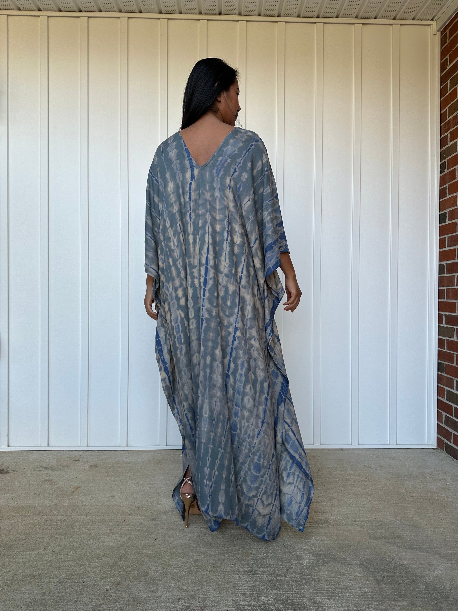 MALA handworks iynta Kaftan in Gray and Blue Tie Dye