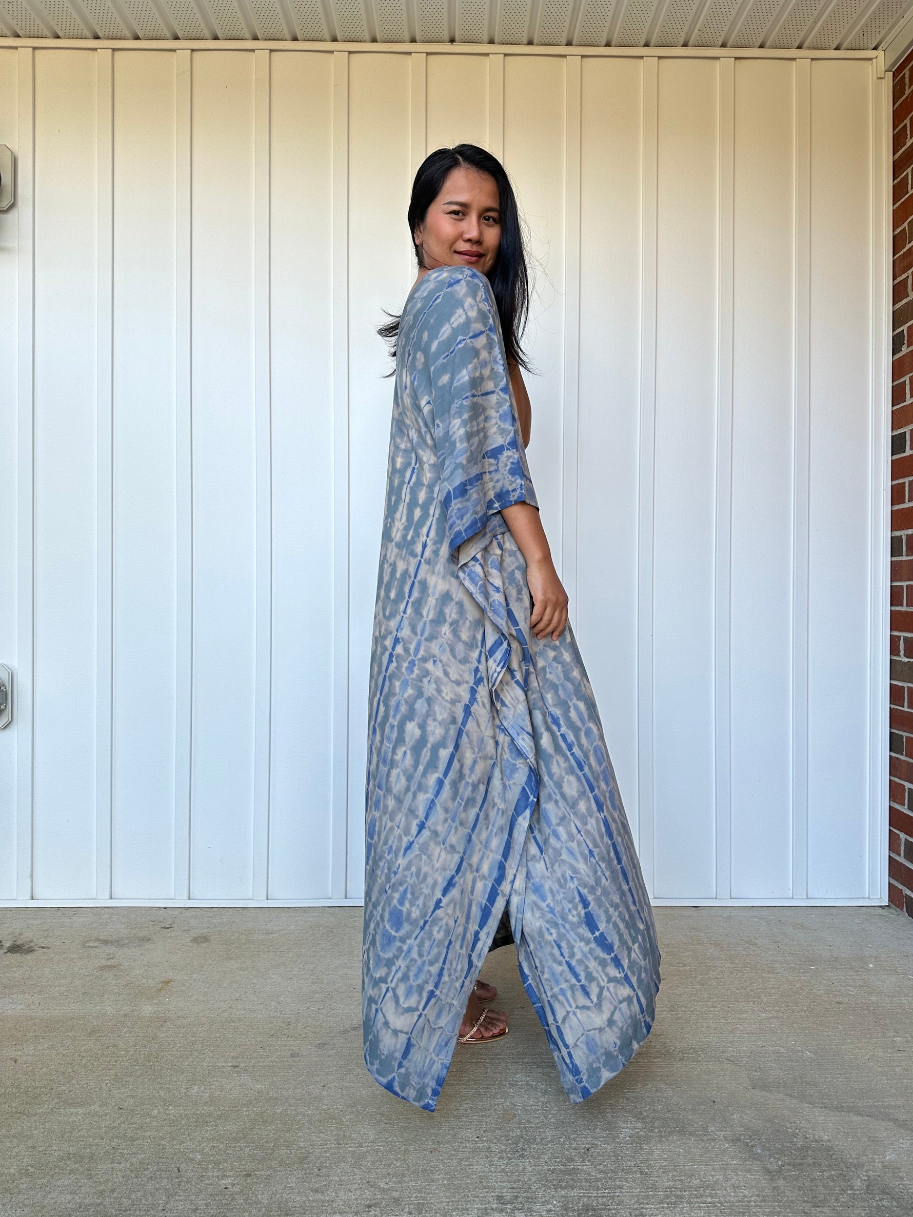 MALA handworks iynta Kaftan in Gray and Blue Tie Dye