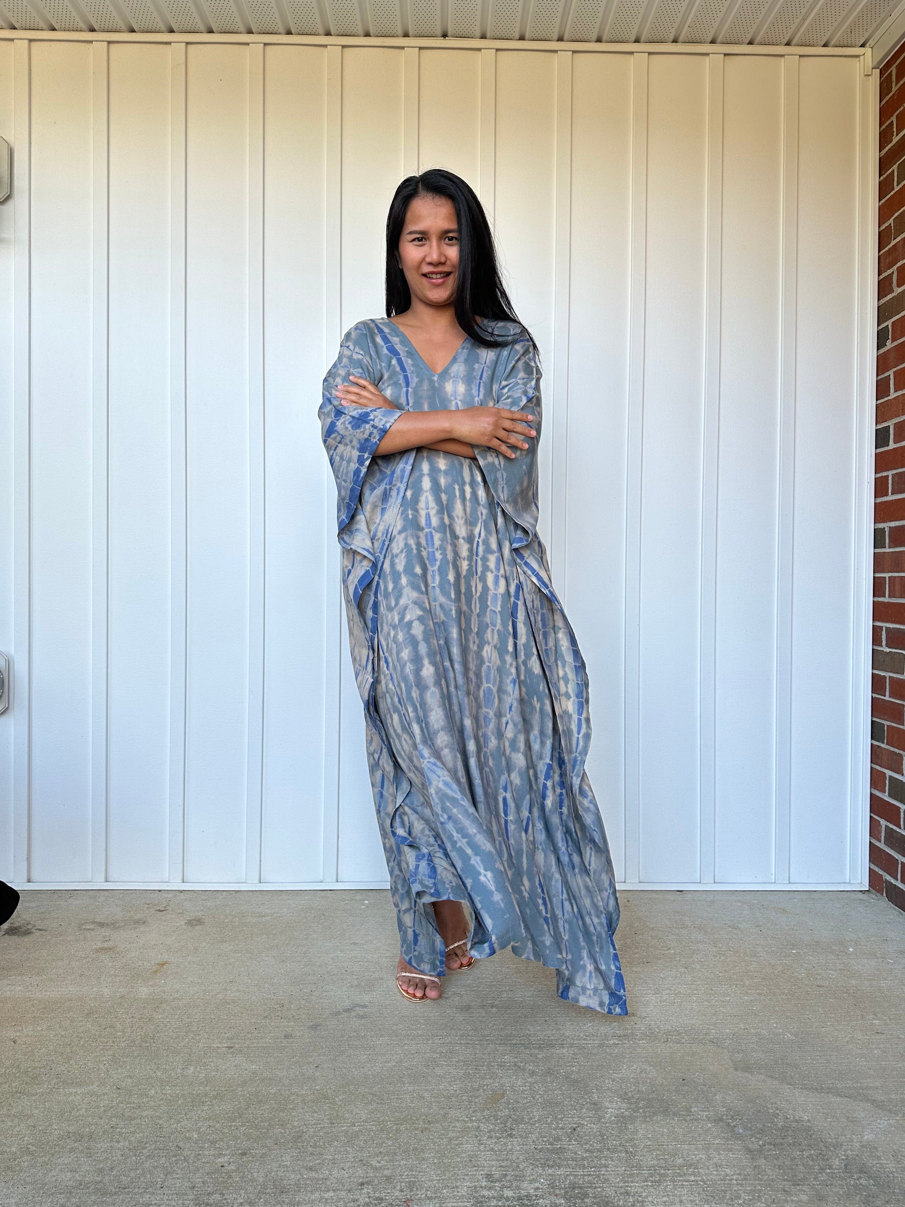 MALA handworks iynta Kaftan in Gray and Blue Tie Dye
