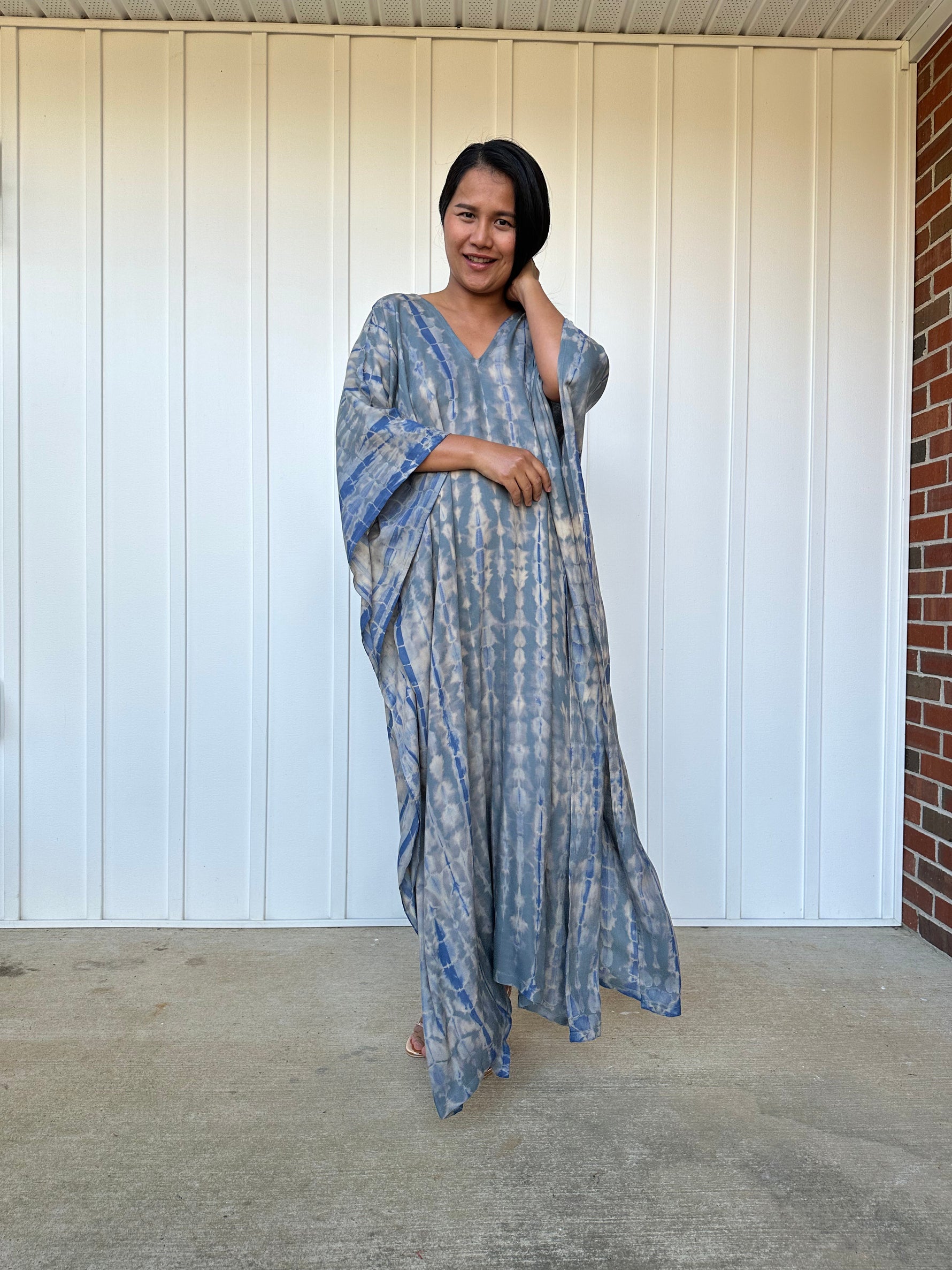 MALA handworks iynta Kaftan in Gray and Blue Tie Dye