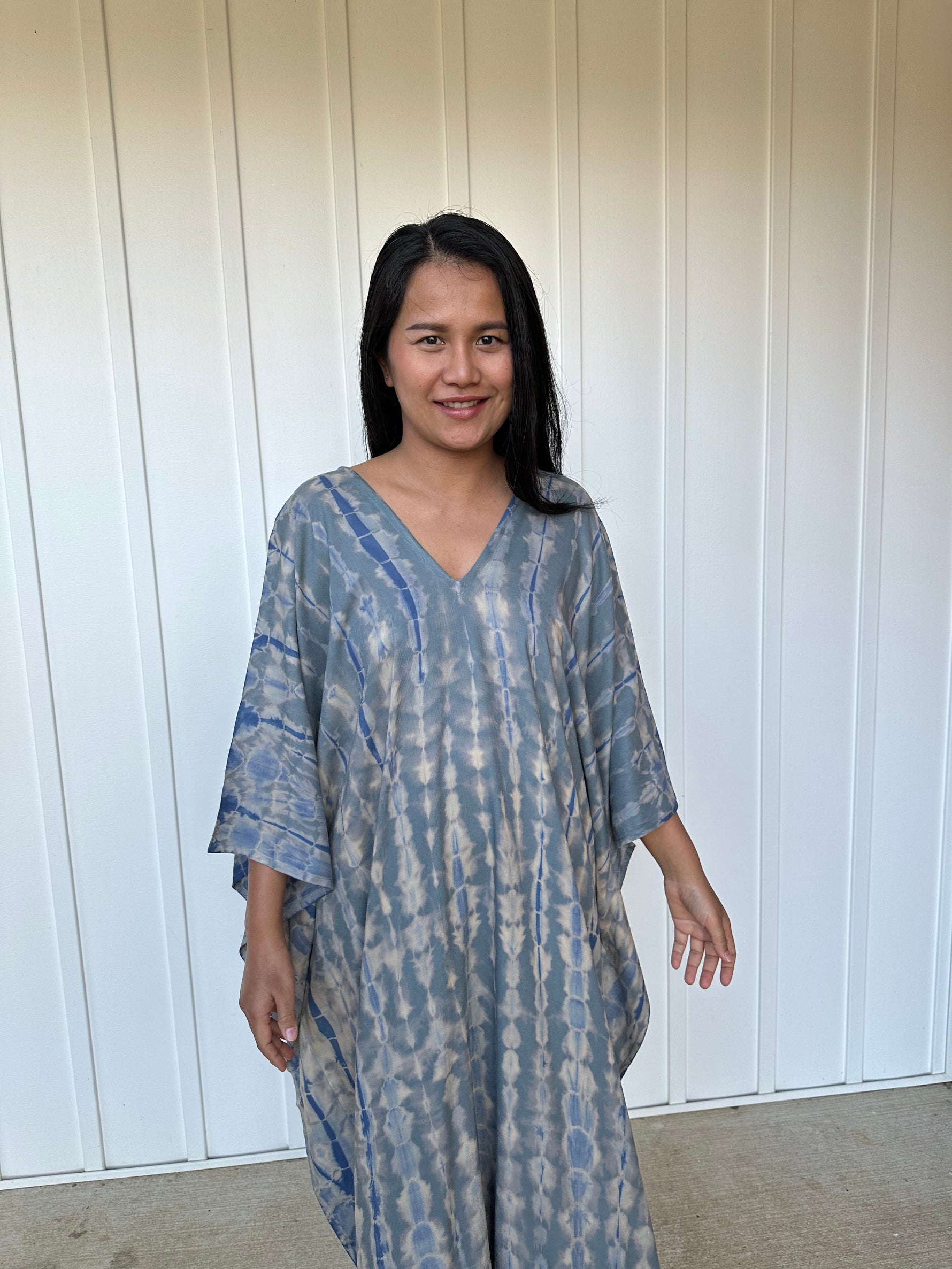 MALA handworks iynta Kaftan in Gray and Blue Tie Dye