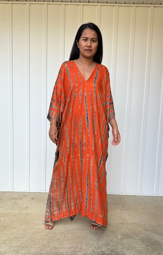 MALA handworks iynta Kaftan in Orange and Black Tie Dye