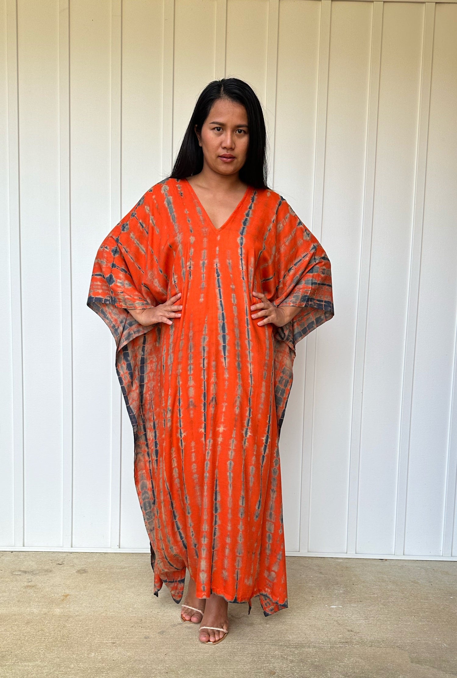 MALA handworks iynta Kaftan in Orange and Black Tie Dye