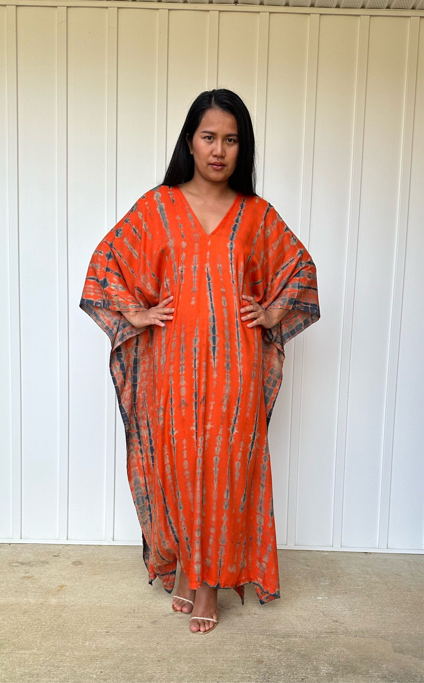 MALA handworks iynta Kaftan in Orange and Black Tie Dye