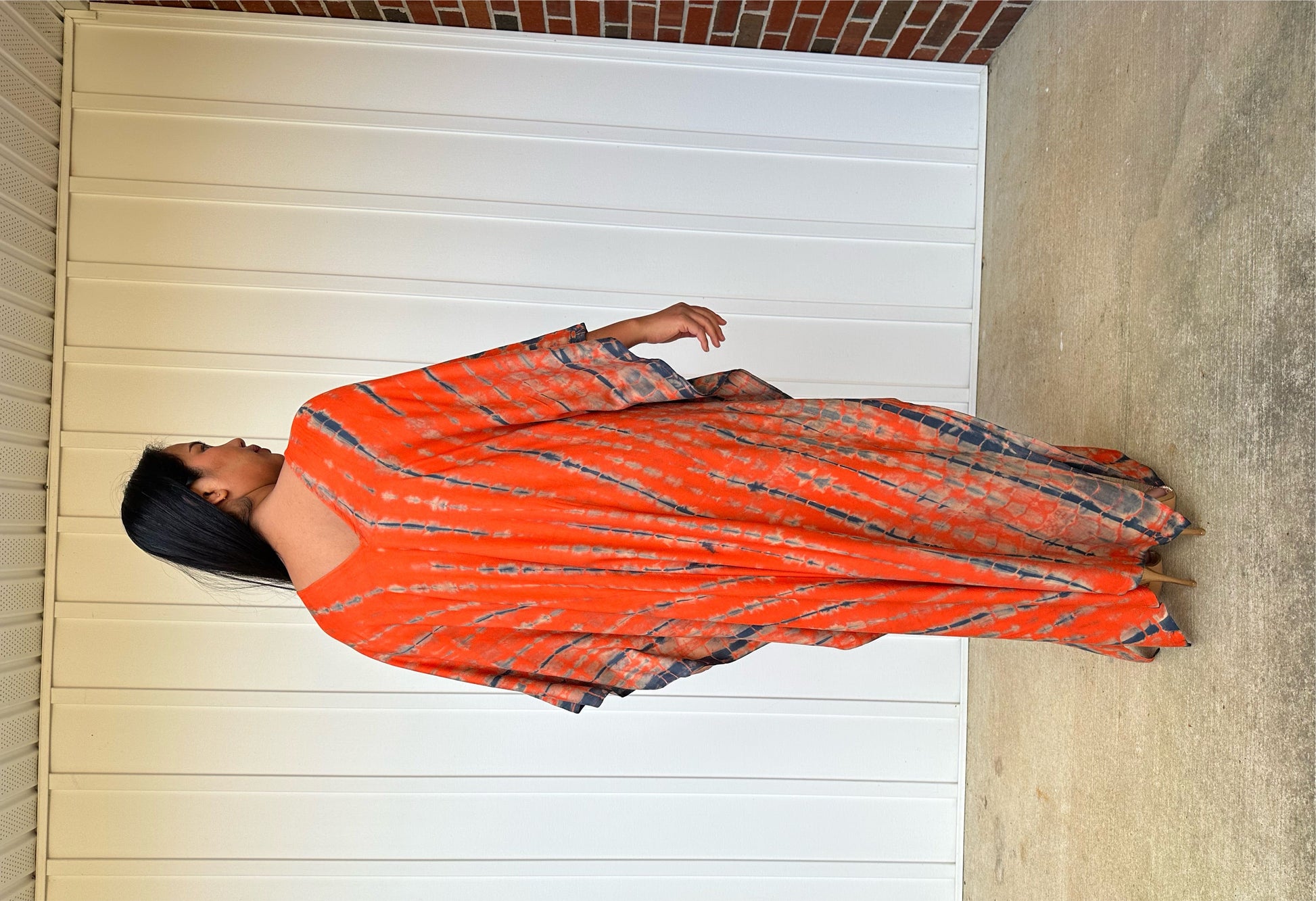 MALA handworks iynta Kaftan in Orange and Black Tie Dye