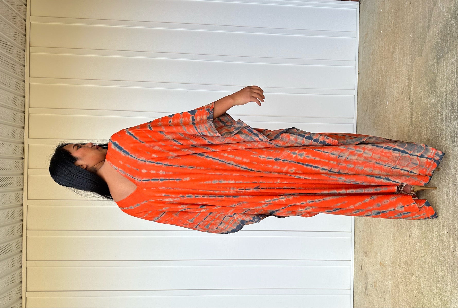 MALA handworks iynta Kaftan in Orange and Black Tie Dye