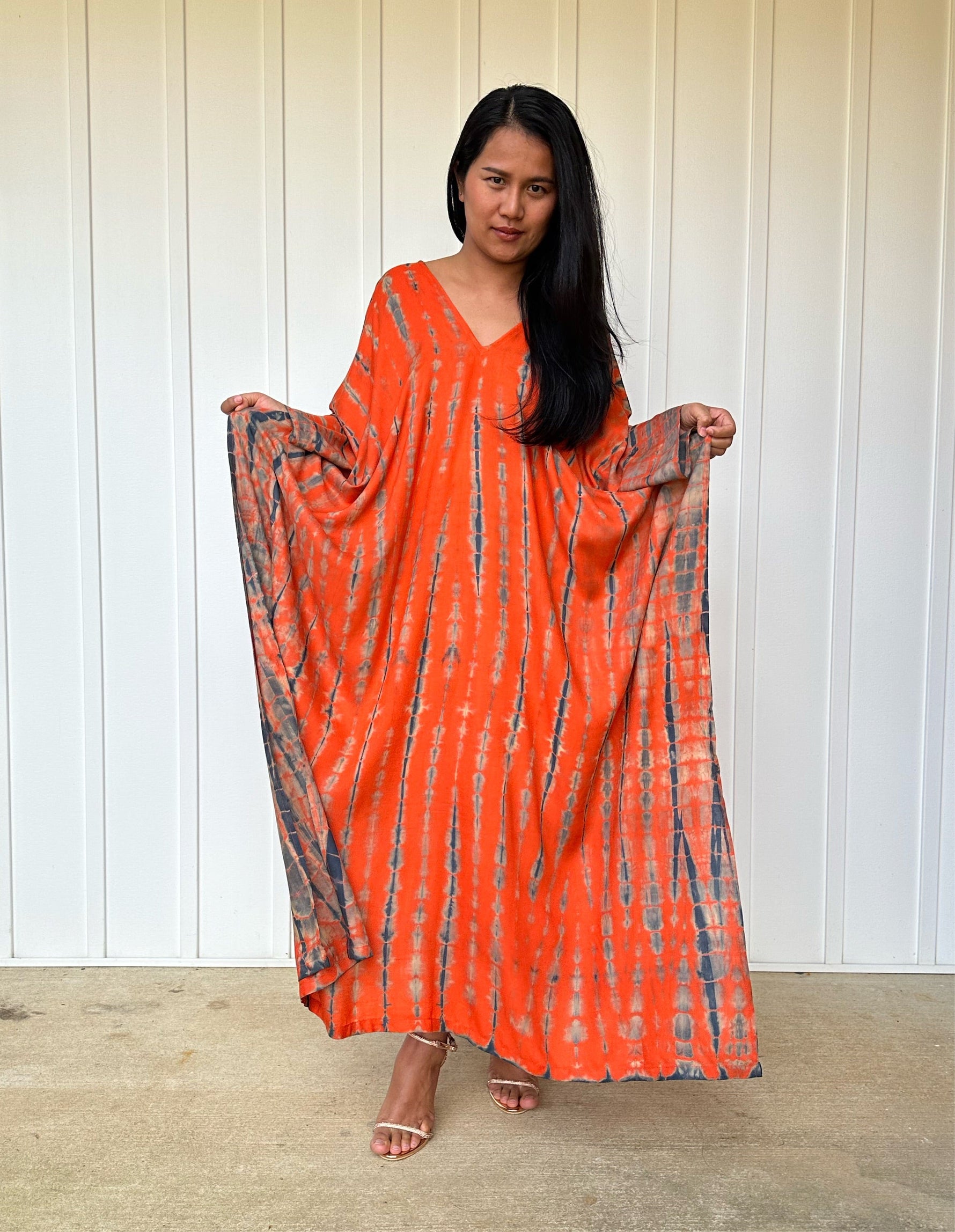 MALA handworks iynta Kaftan in Orange and Black Tie Dye