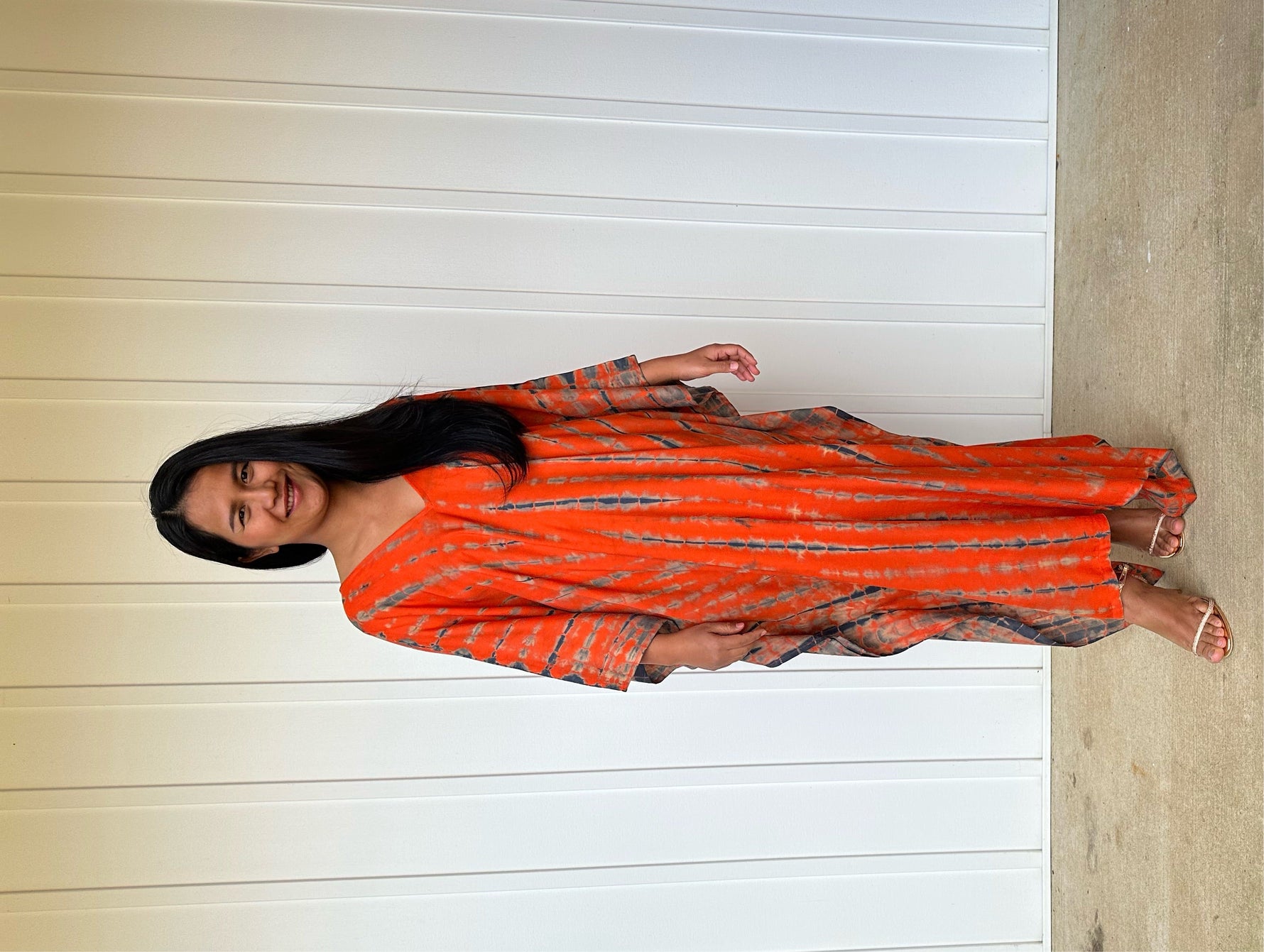 MALA handworks iynta Kaftan in Orange and Black Tie Dye