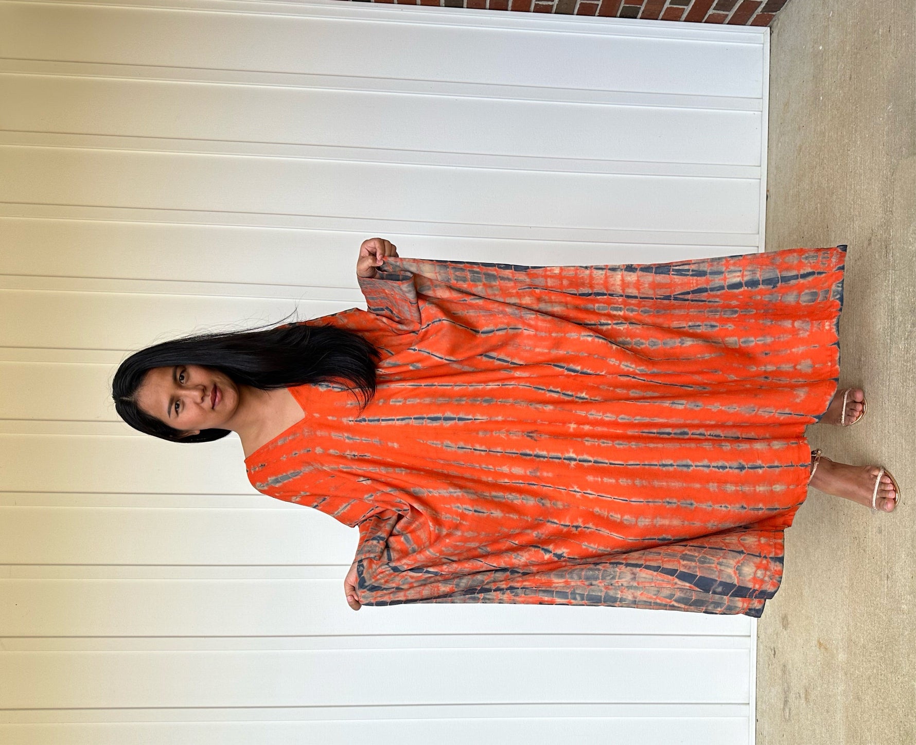 MALA handworks iynta Kaftan in Orange and Black Tie Dye