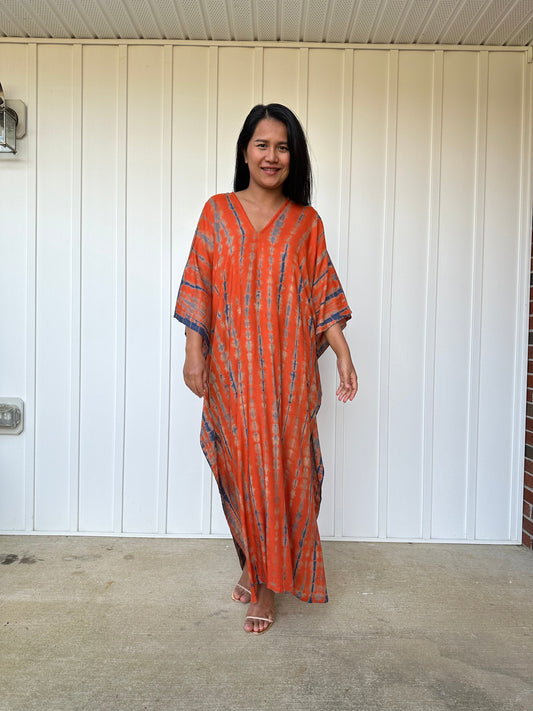 MALA handworks iynta Kaftan in Orange and Blue Tie Dye