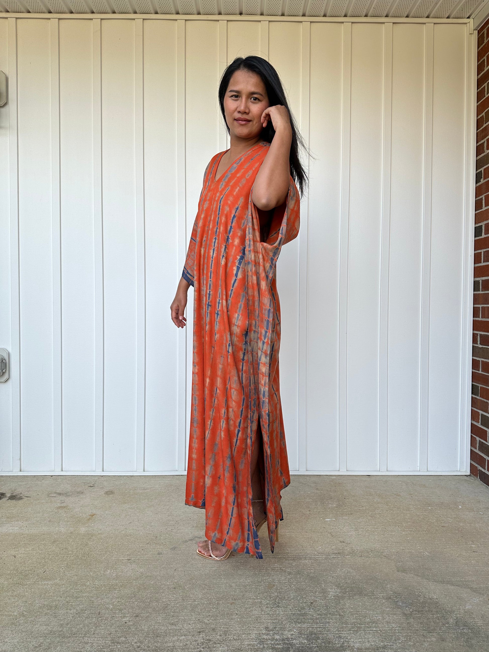 MALA handworks iynta Kaftan in Orange and Blue Tie Dye