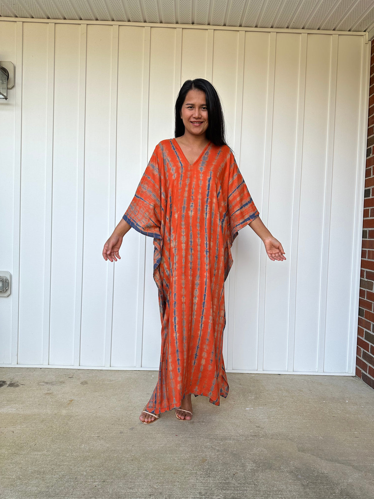 MALA handworks iynta Kaftan in Orange and Blue Tie Dye