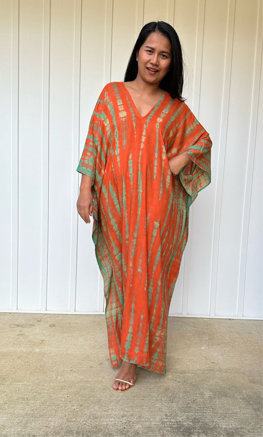 MALA handworks iynta Kaftan in Orange and Green Tie Dye