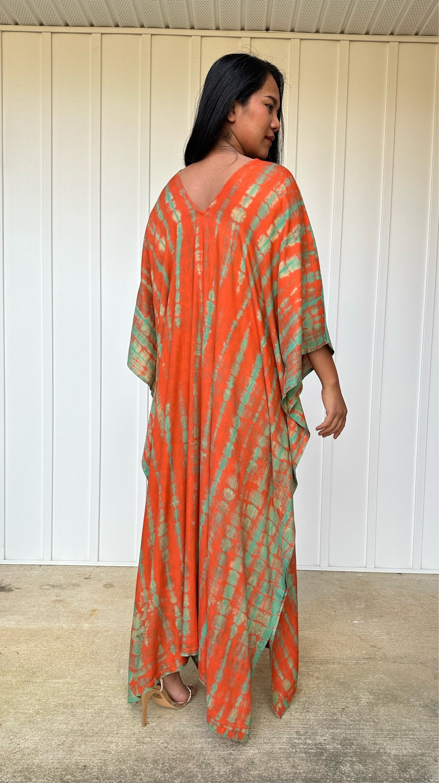 MALA handworks iynta Kaftan in Orange and Green Tie Dye