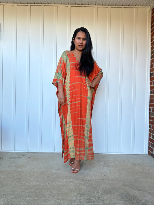 MALA handworks iynta Kaftan in Orange and Lime Green Tie Dye