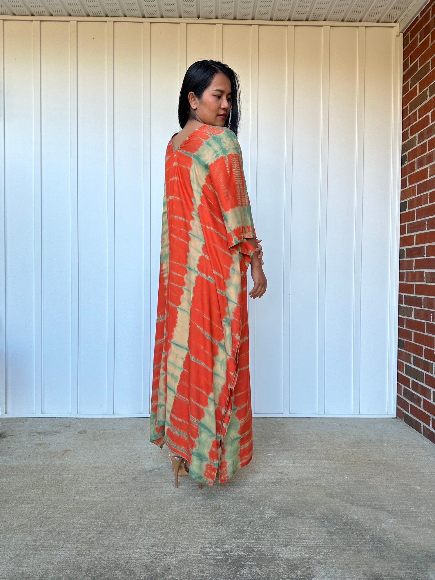 MALA handworks iynta Kaftan in Orange and Lime Green Tie Dye