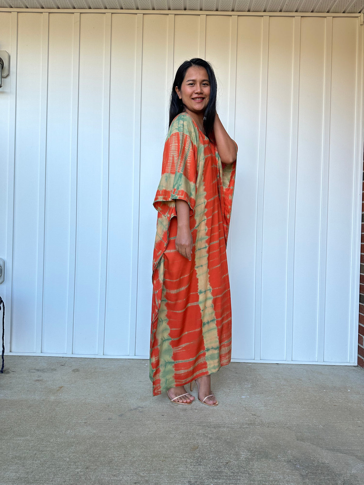 MALA handworks iynta Kaftan in Orange and Lime Green Tie Dye