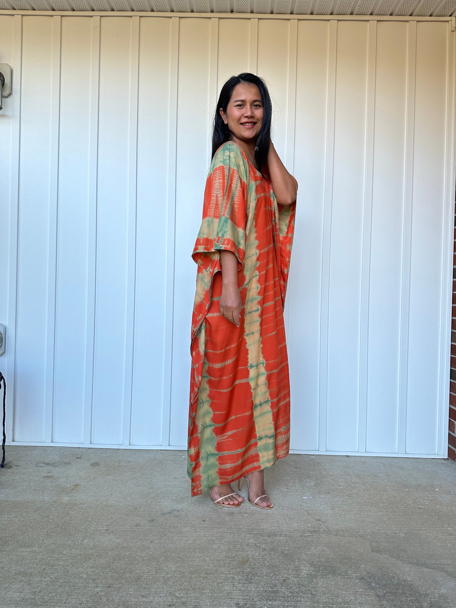 MALA handworks iynta Kaftan in Orange and Lime Green Tie Dye