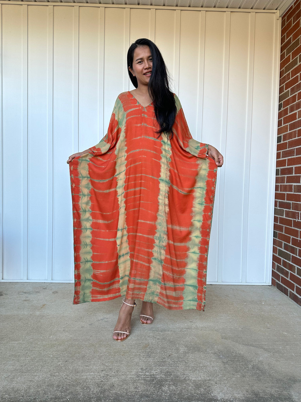 MALA handworks iynta Kaftan in Orange and Lime Green Tie Dye