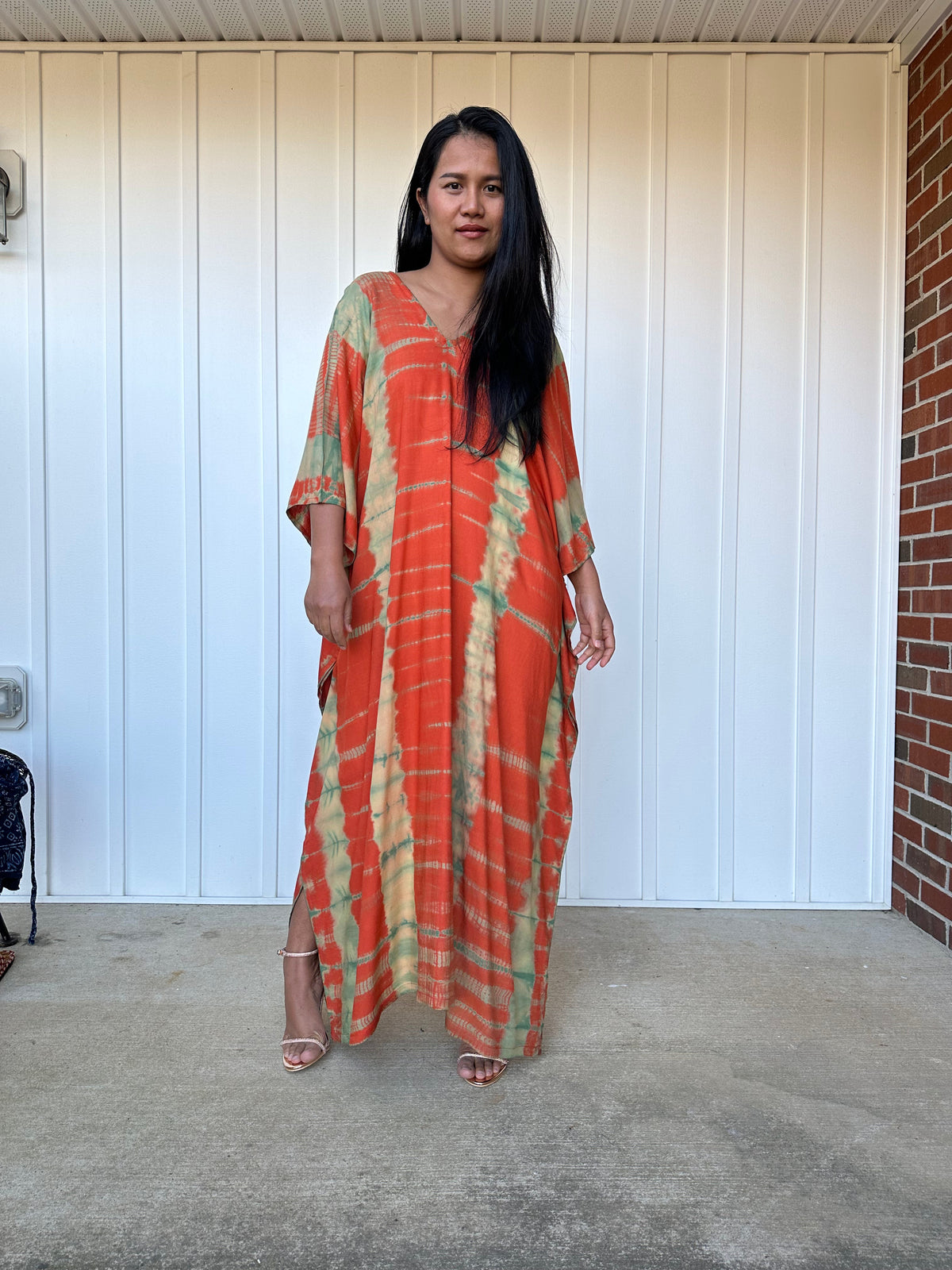 MALA handworks iynta Kaftan in Orange and Lime Green Tie Dye