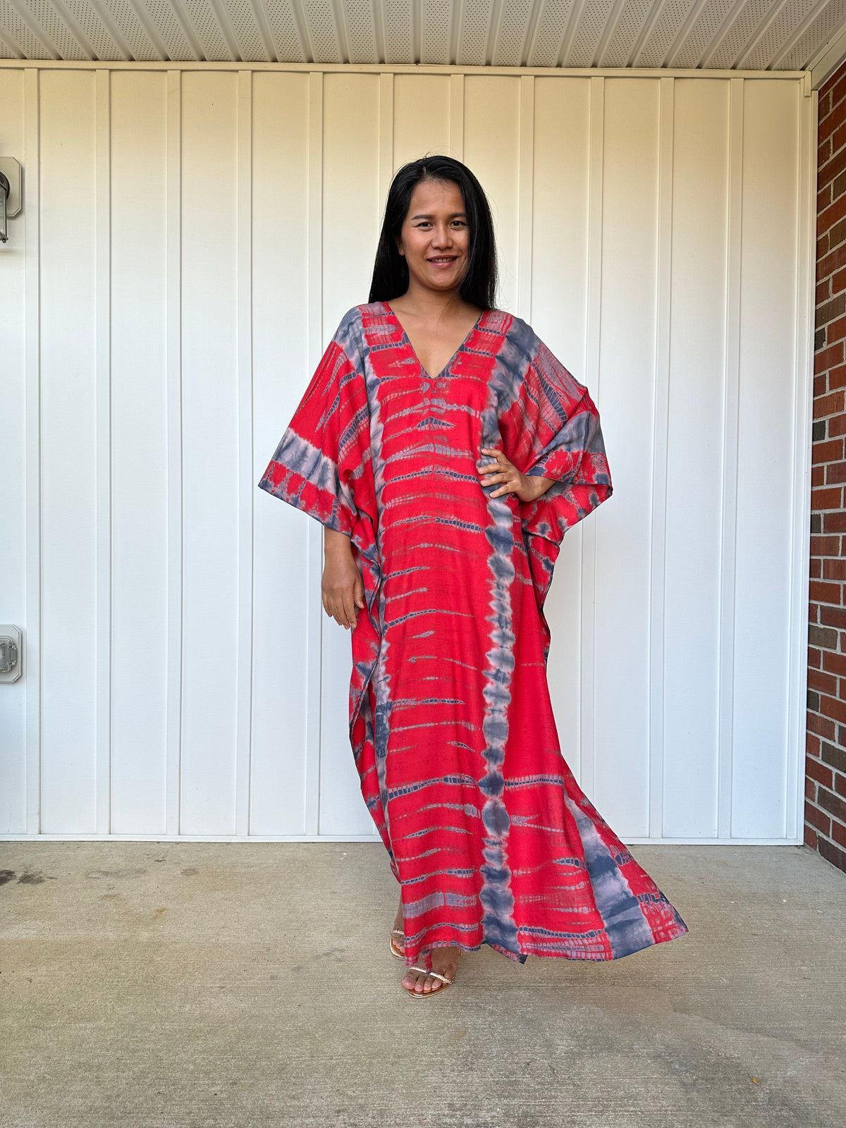MALA handworks iynta Kaftan in Red and Black Tie Dye