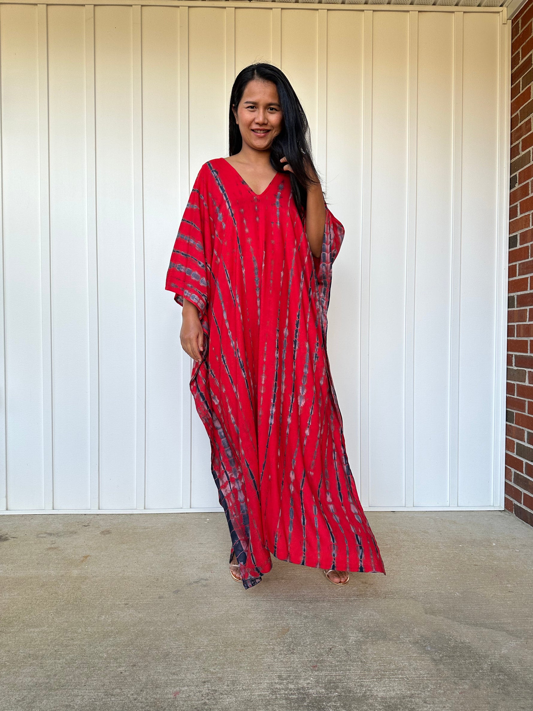 MALA handworks iynta Kaftan in Red and Black Tie Dye