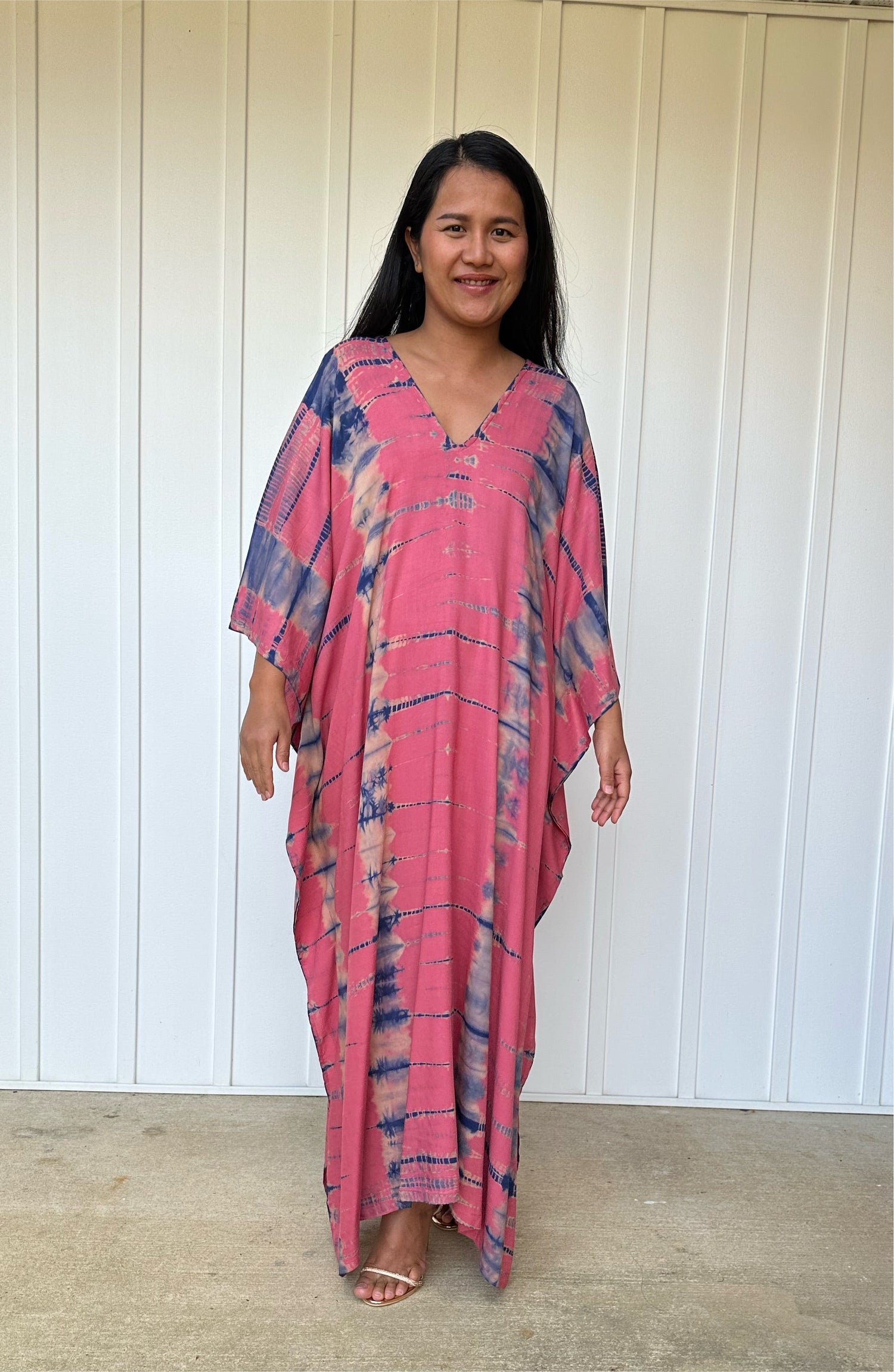 MALA handworks iynta Kaftan in Salmon Pink and Blue Tie Dye