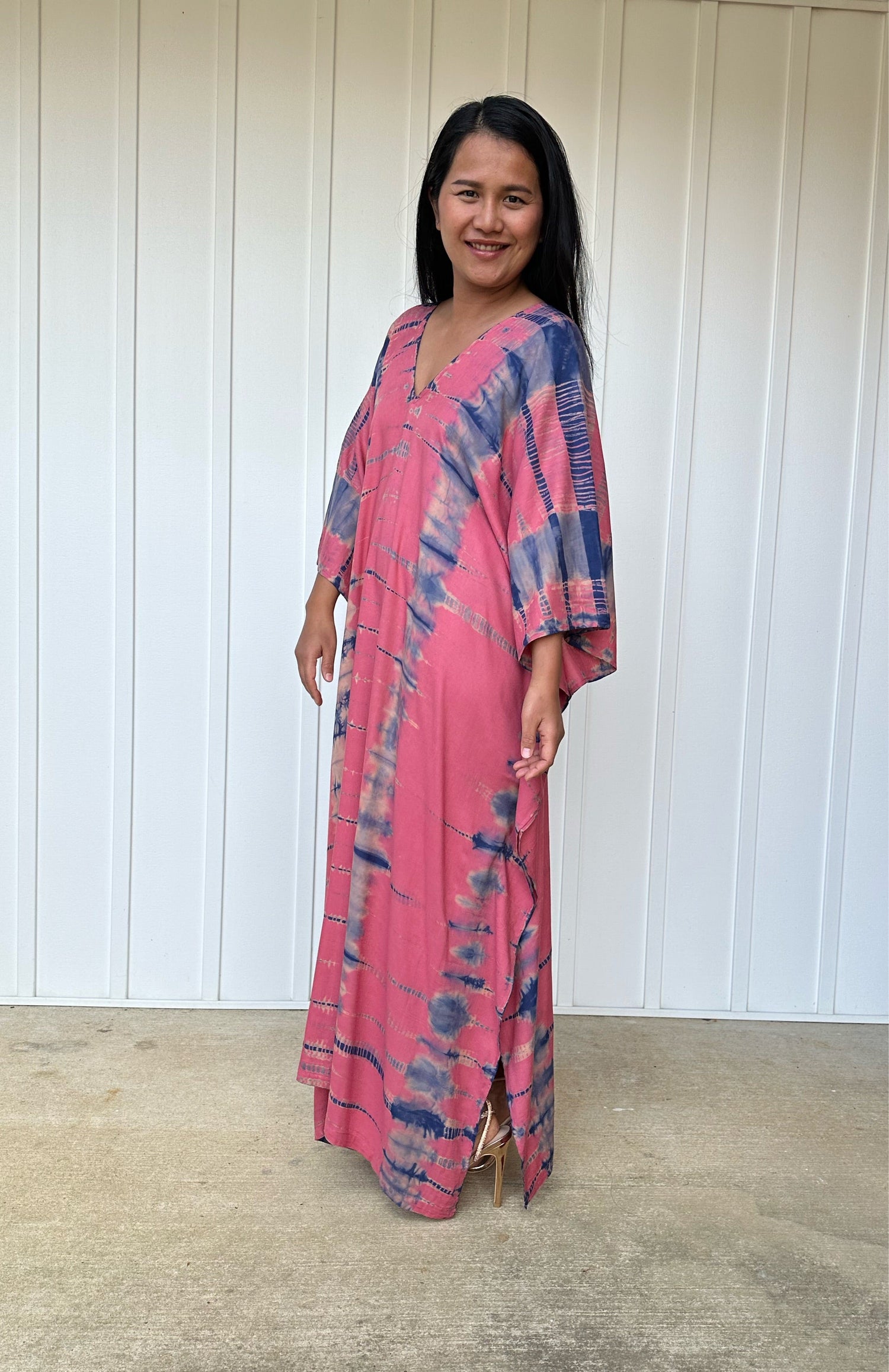 MALA handworks iynta Kaftan in Salmon Pink and Blue Tie Dye