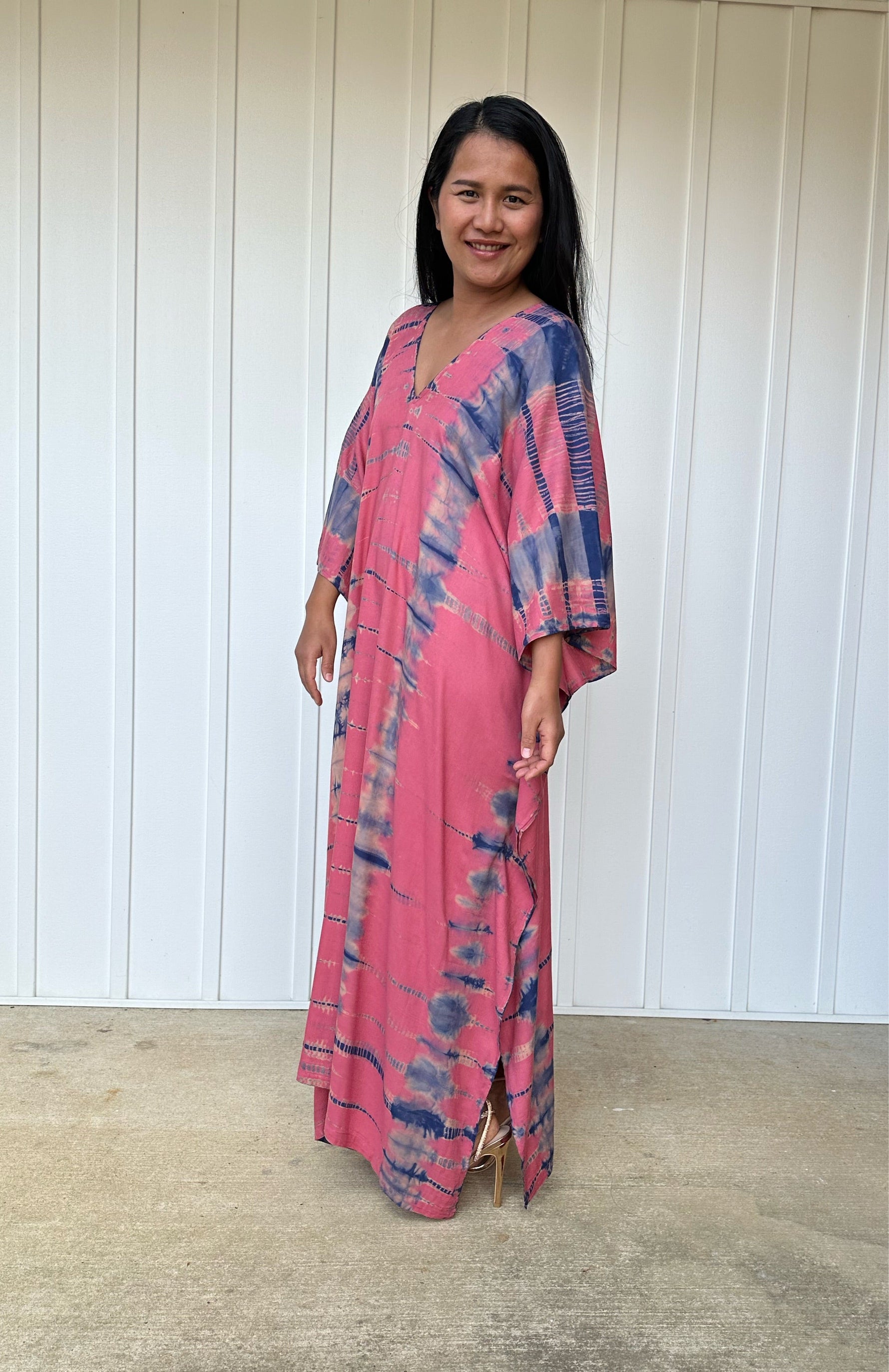 MALA handworks iynta Kaftan in Salmon Pink and Blue Tie Dye