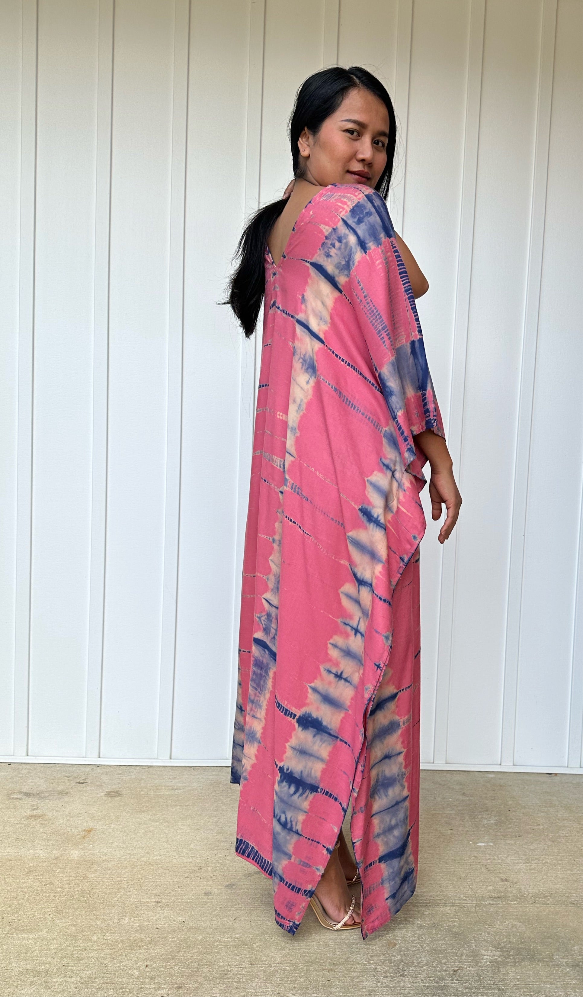 MALA handworks iynta Kaftan in Salmon Pink and Blue Tie Dye