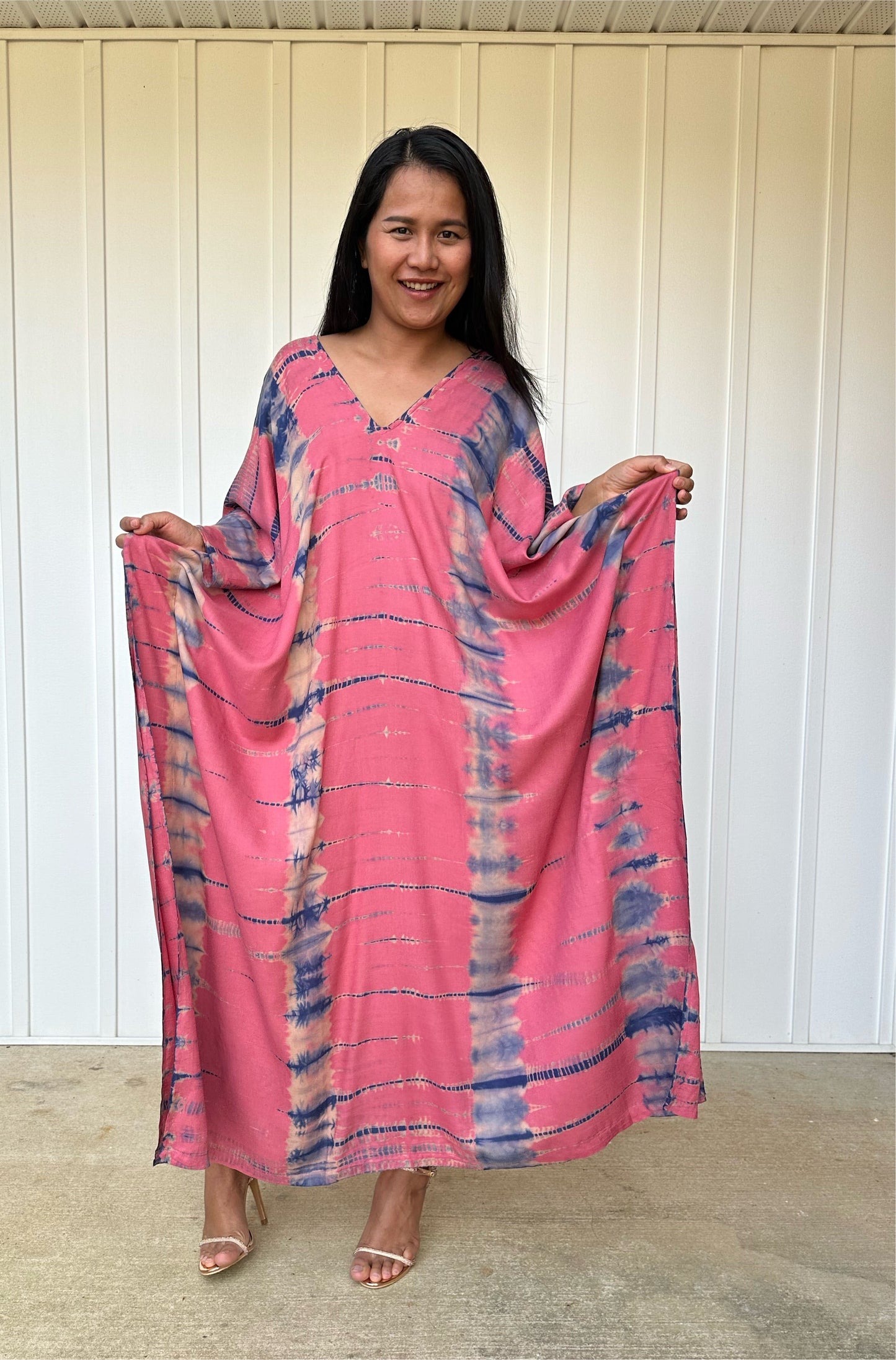 MALA handworks iynta Kaftan in Salmon Pink and Blue Tie Dye