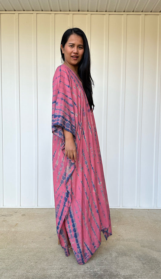 MALA handworks iynta Kaftan in Salmon Pink and Blue Tie Dye