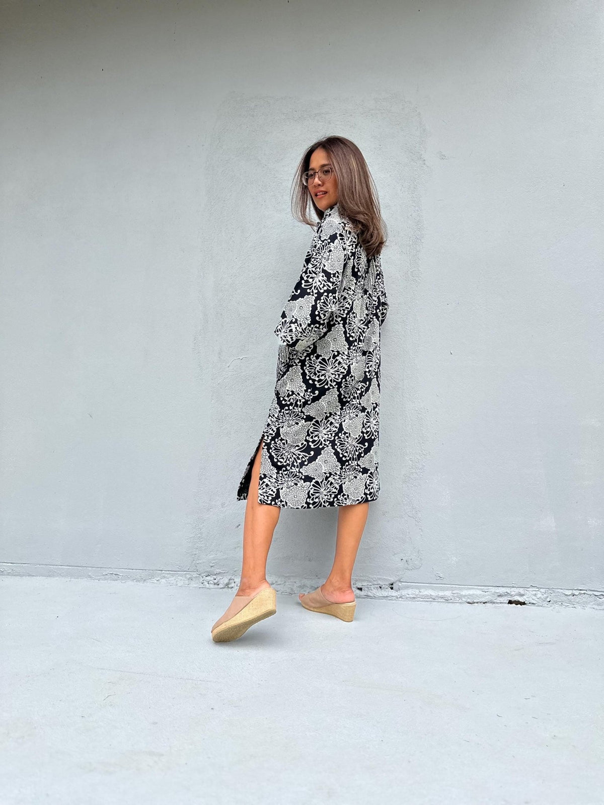 Kaia Blossom Fleece Lined Dress in Black & Cream-KM-5-Mala Handworks