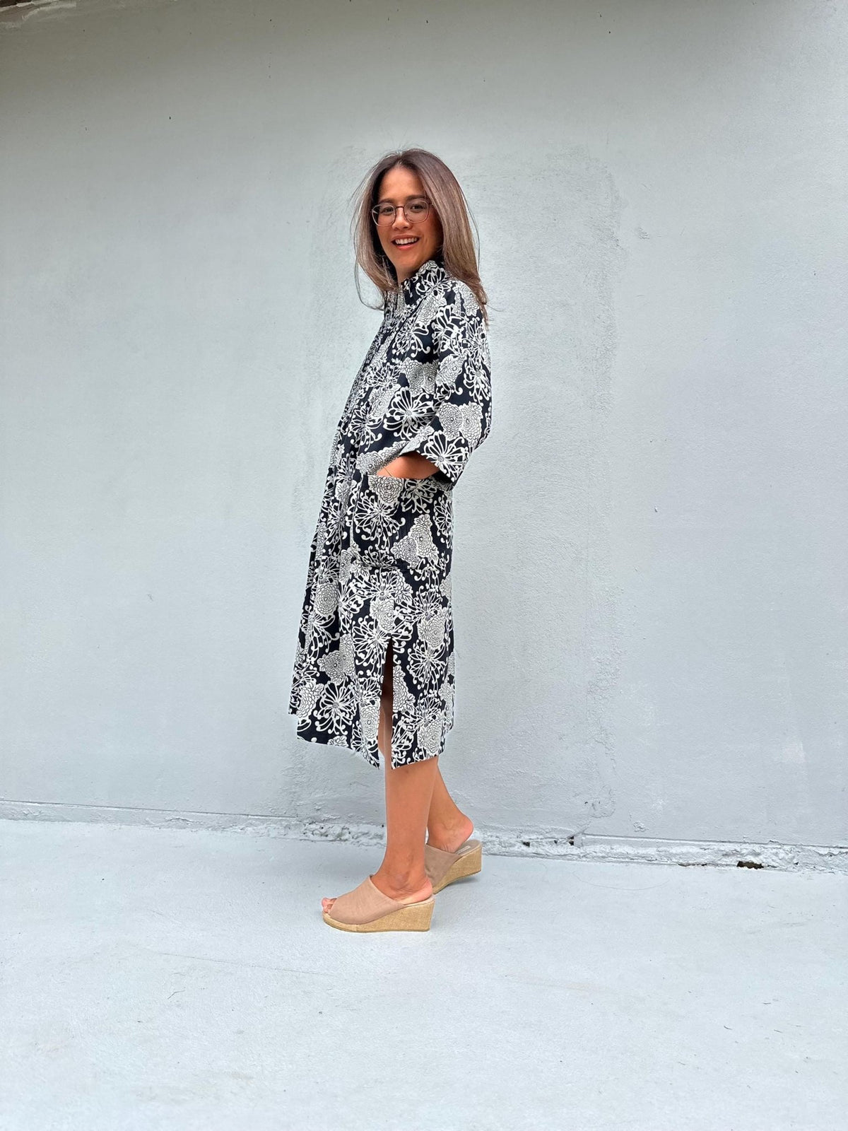 Kaia Blossom Fleece Lined Dress in Black & Cream-KM-5-Mala Handworks
