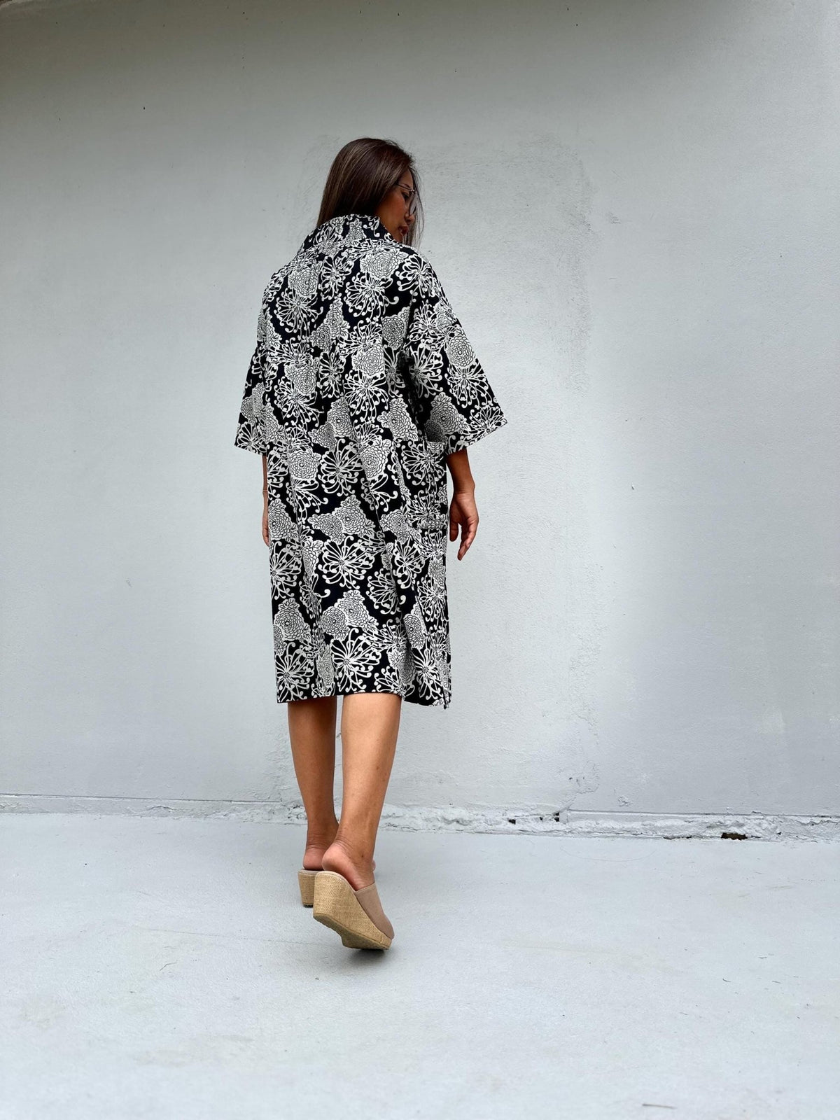 Kaia Blossom Fleece Lined Dress in Black & Cream-KM-5-Mala Handworks