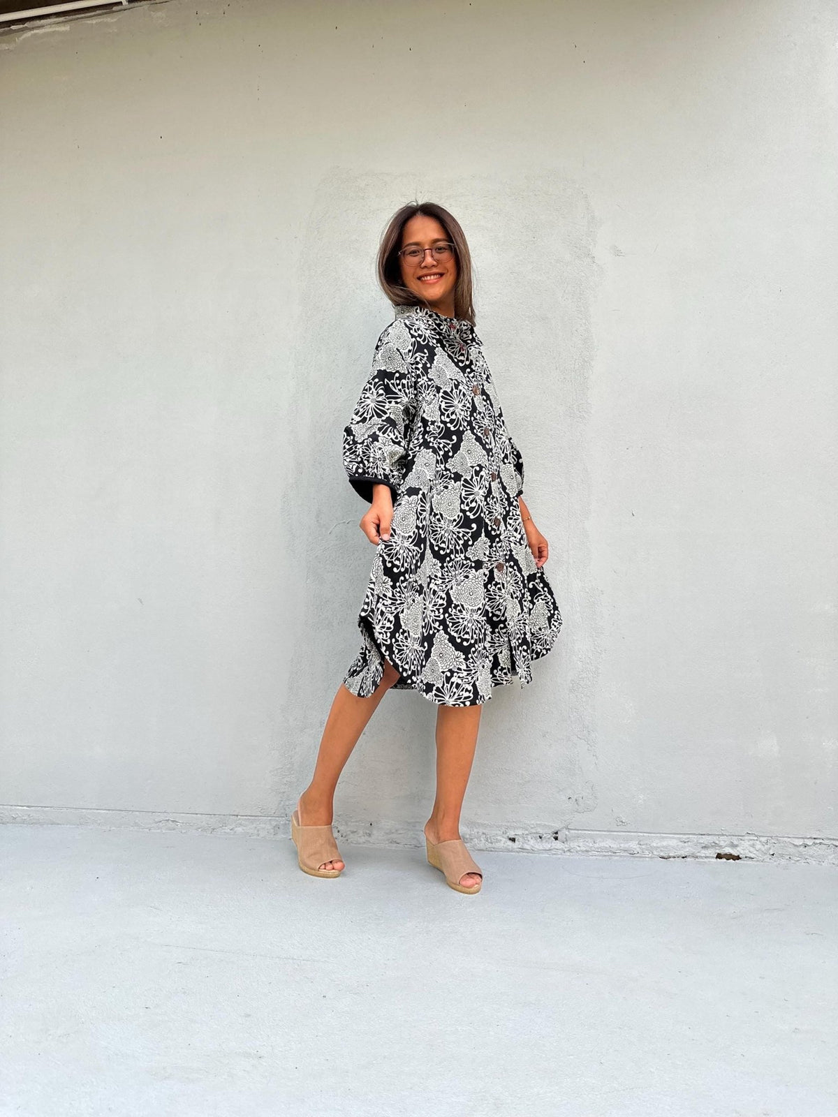 Kaia Bouquet Dress in Black & Cream-KM-13-Mala Handworks