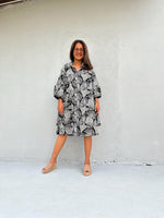 Kaia Bouquet Dress in Black & Cream-KM-13-Mala Handworks