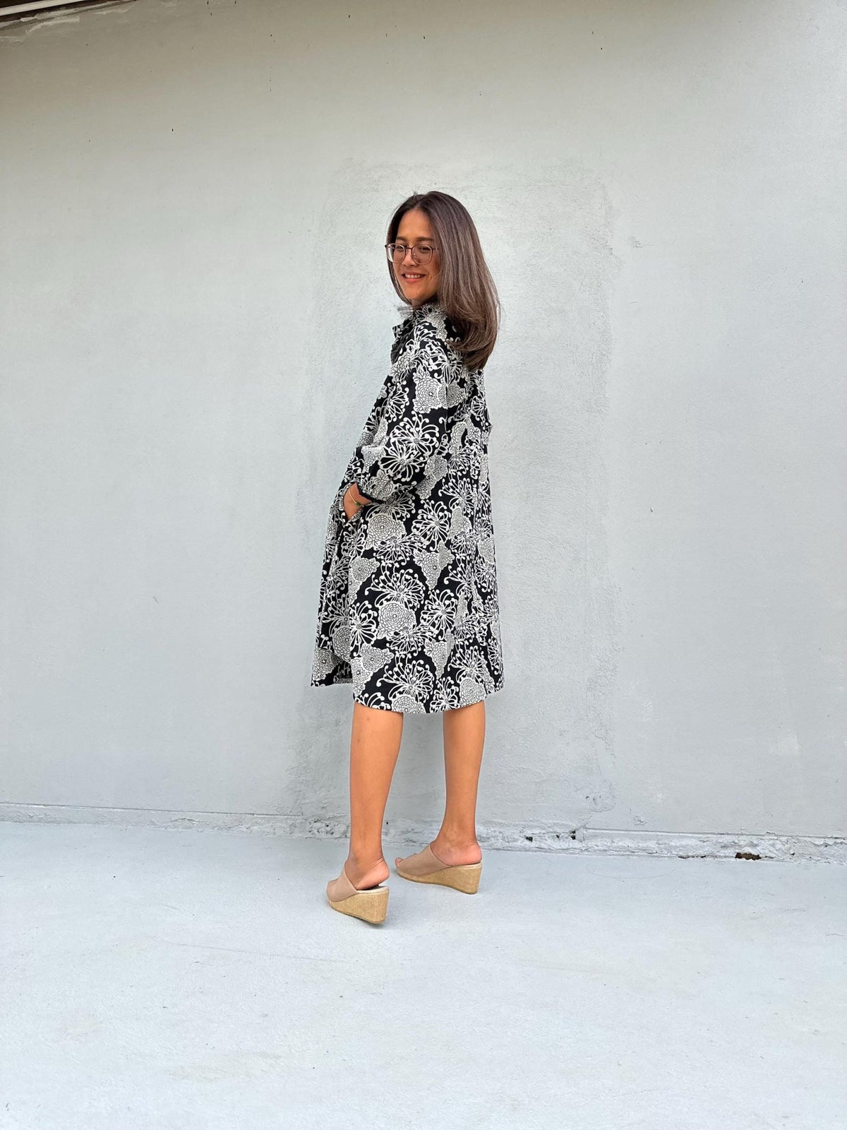 Kaia Bouquet Dress in Black & Cream-KM-13-Mala Handworks