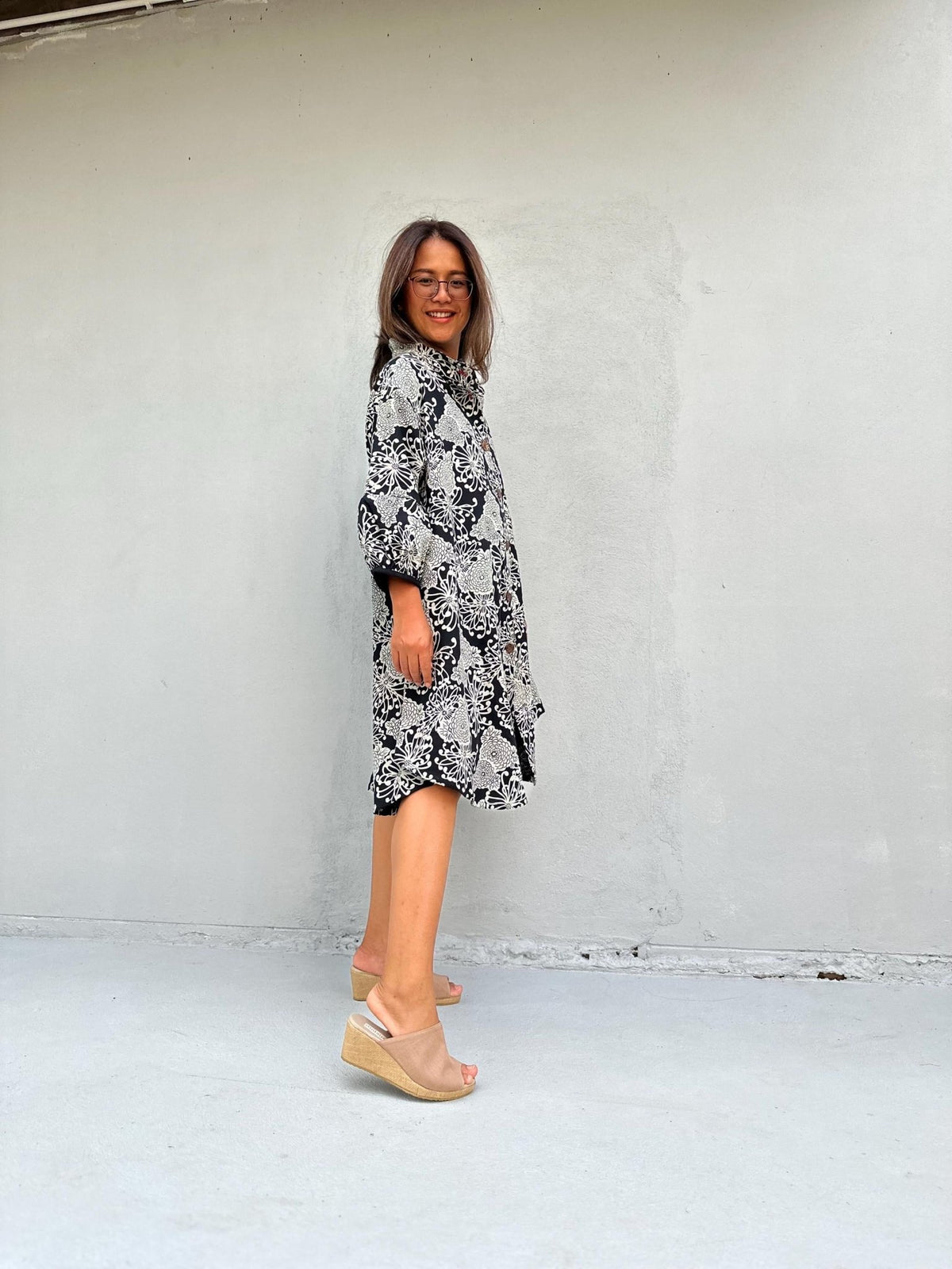 Kaia Bouquet Dress in Black & Cream-KM-13-Mala Handworks