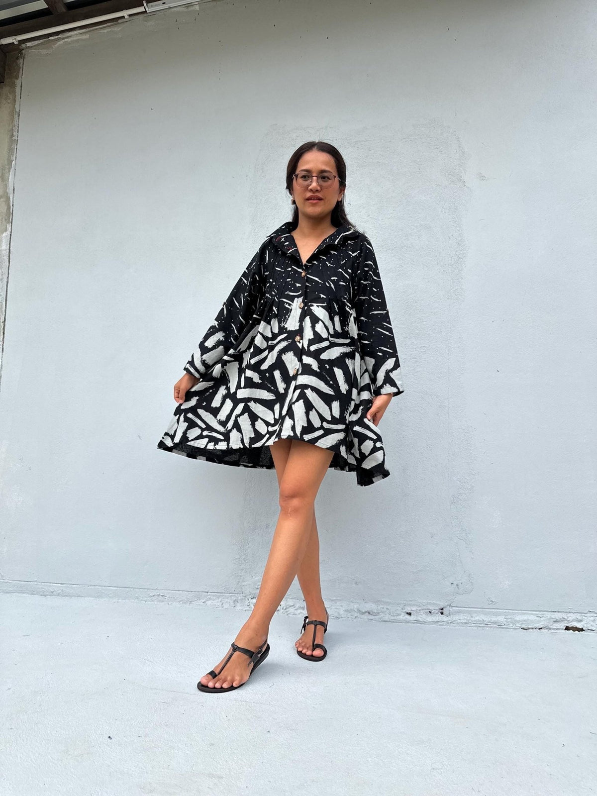 Kaia Brushstroke Dress in Black & White-KM-14-Mala Handworks