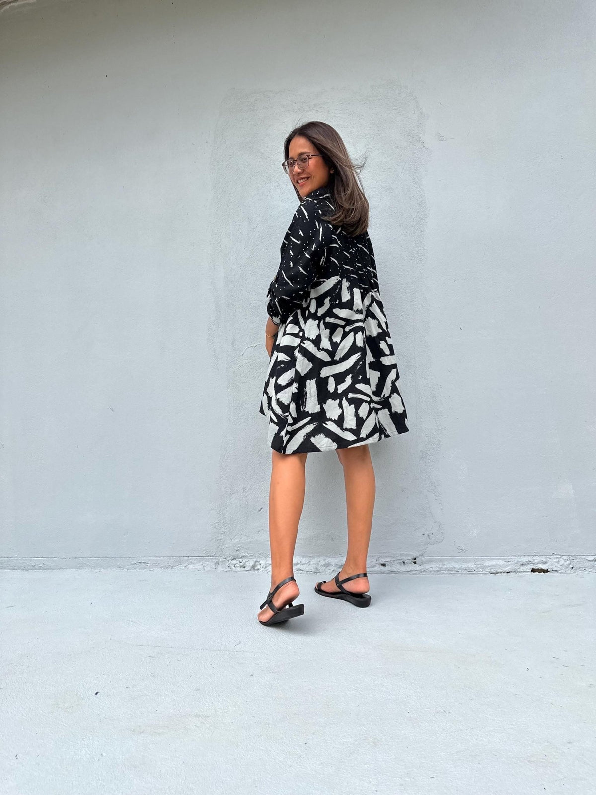 Kaia Brushstroke Dress in Black & White-KM-14-Mala Handworks