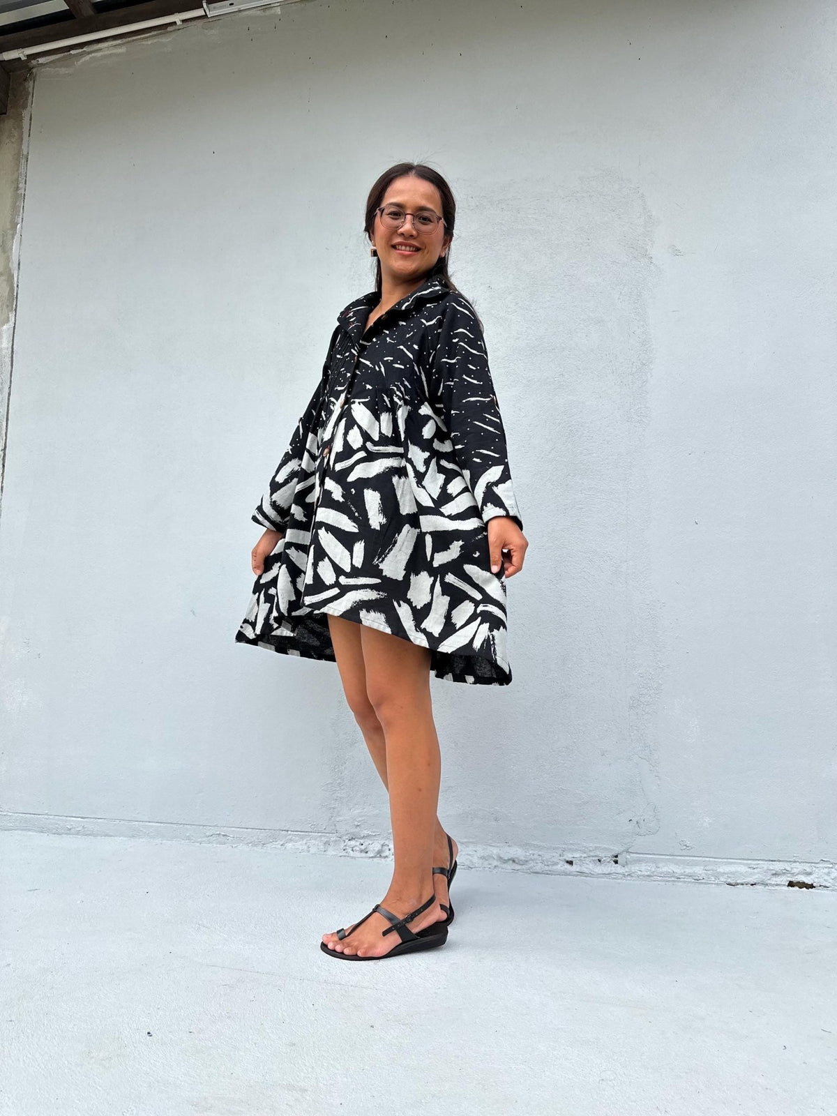 Kaia Brushstroke Dress in Black & White-KM-14-Mala Handworks
