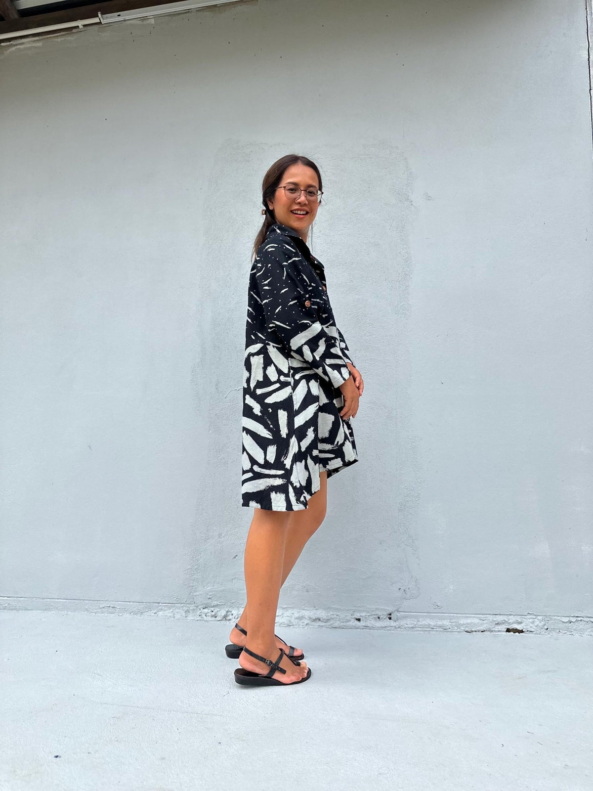 Kaia Brushstroke Dress in Black & White-KM-14-Mala Handworks