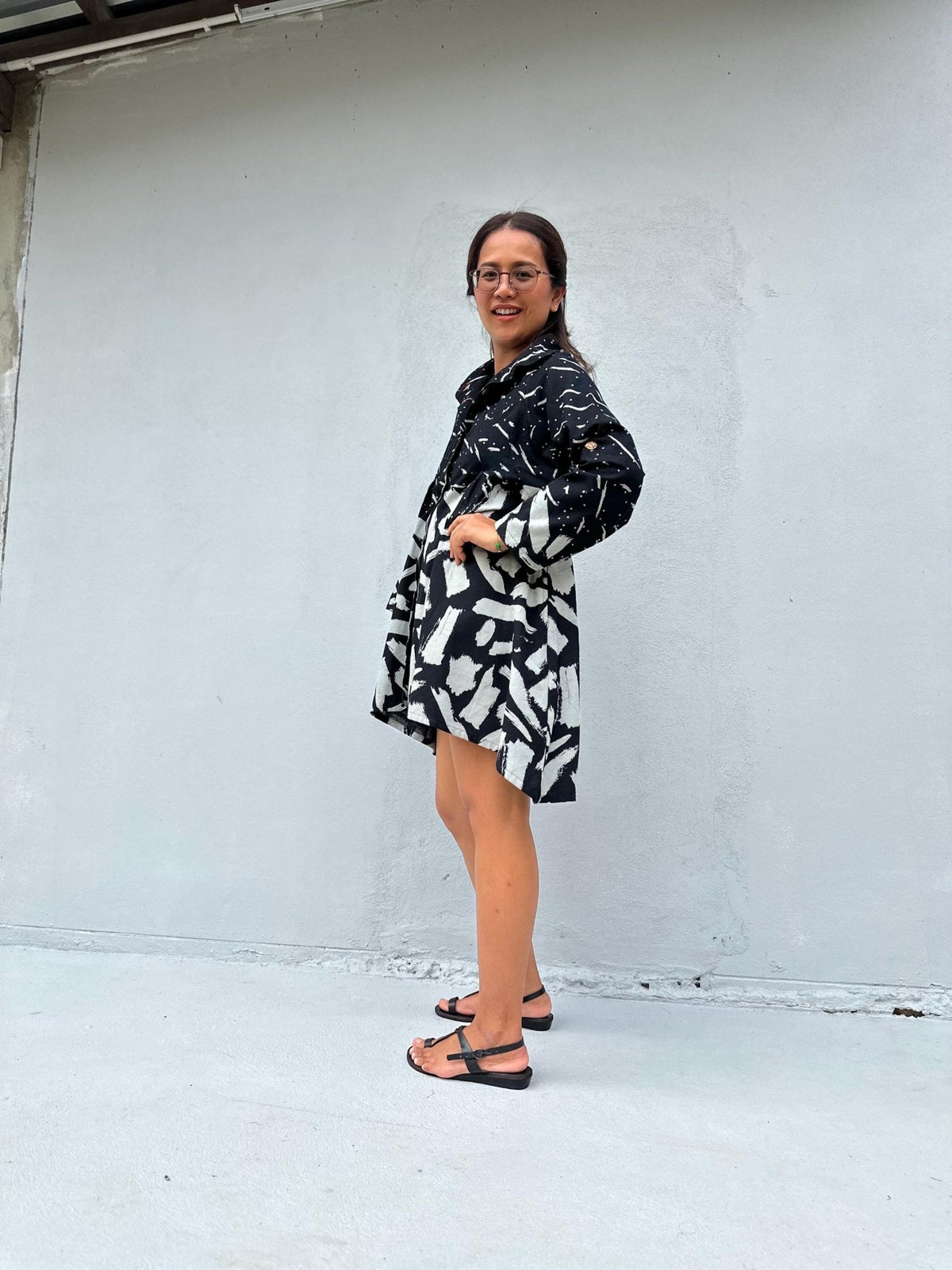Kaia Brushstroke Dress in Black & White-KM-14-Mala Handworks