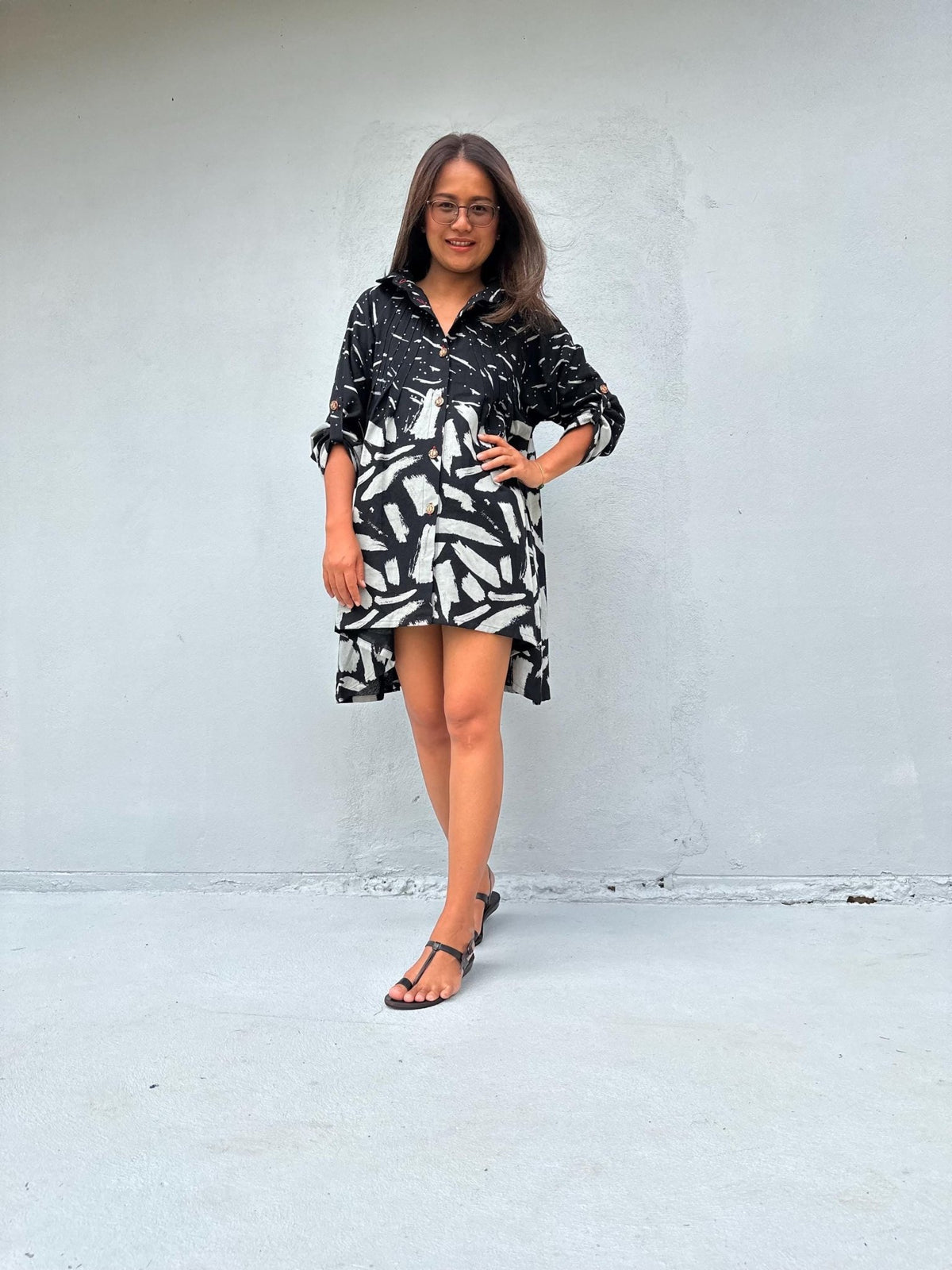 Kaia Brushstroke Dress in Black & White-KM-14-Mala Handworks