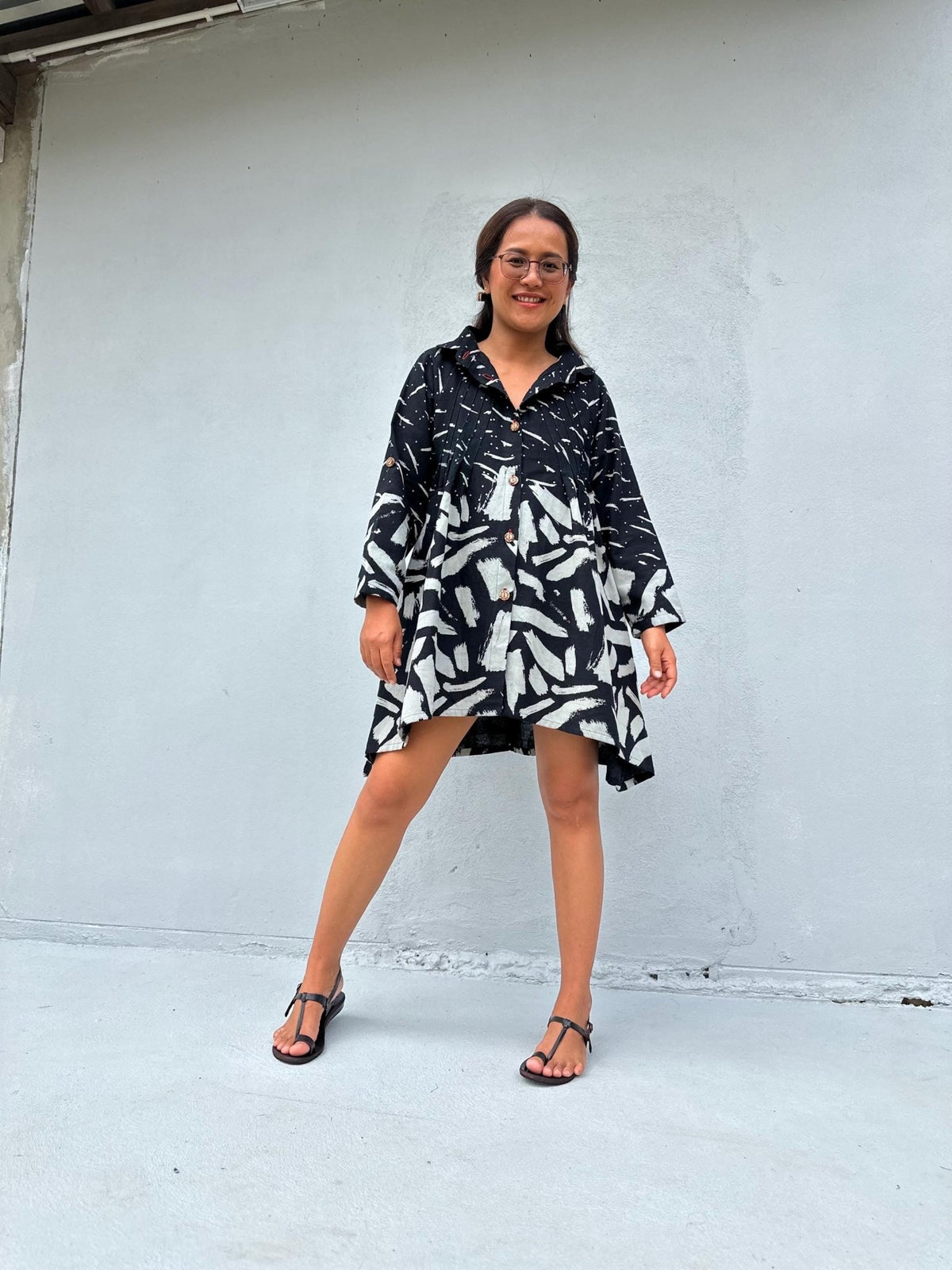 Kaia Brushstroke Dress in Black & White-KM-14-Mala Handworks