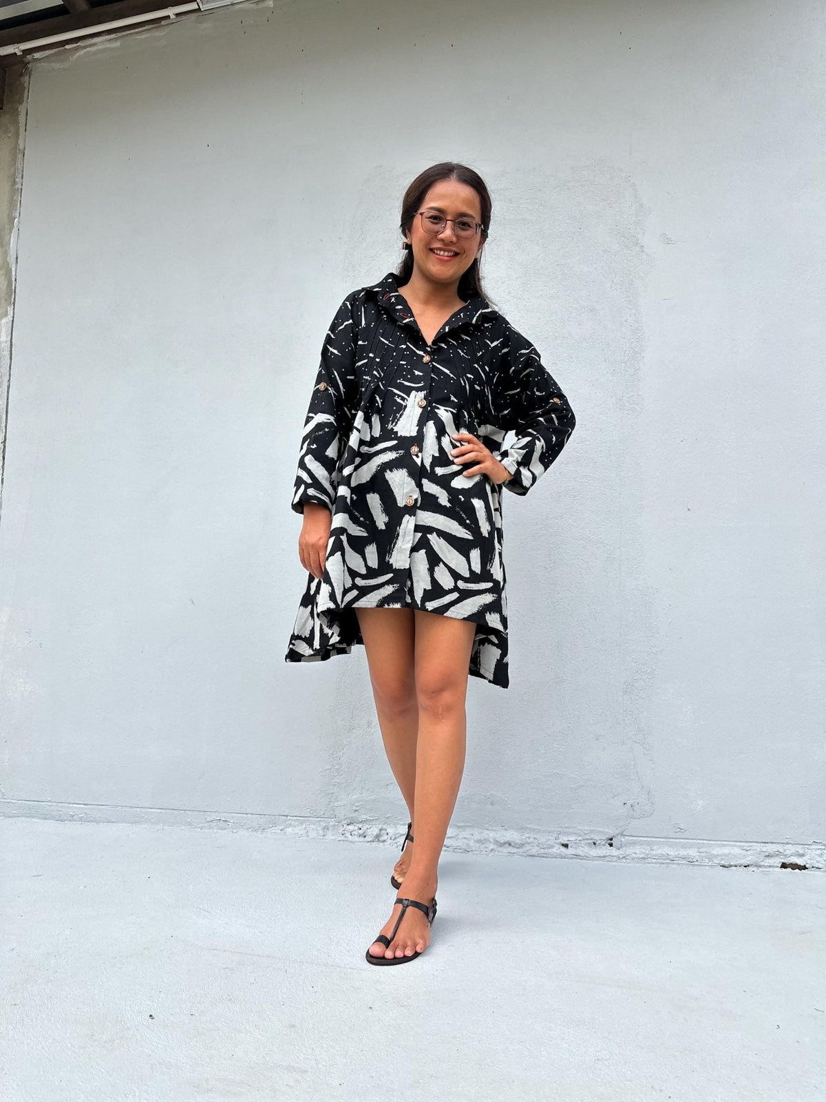 Kaia Brushstroke Dress in Black & White-KM-14-Mala Handworks