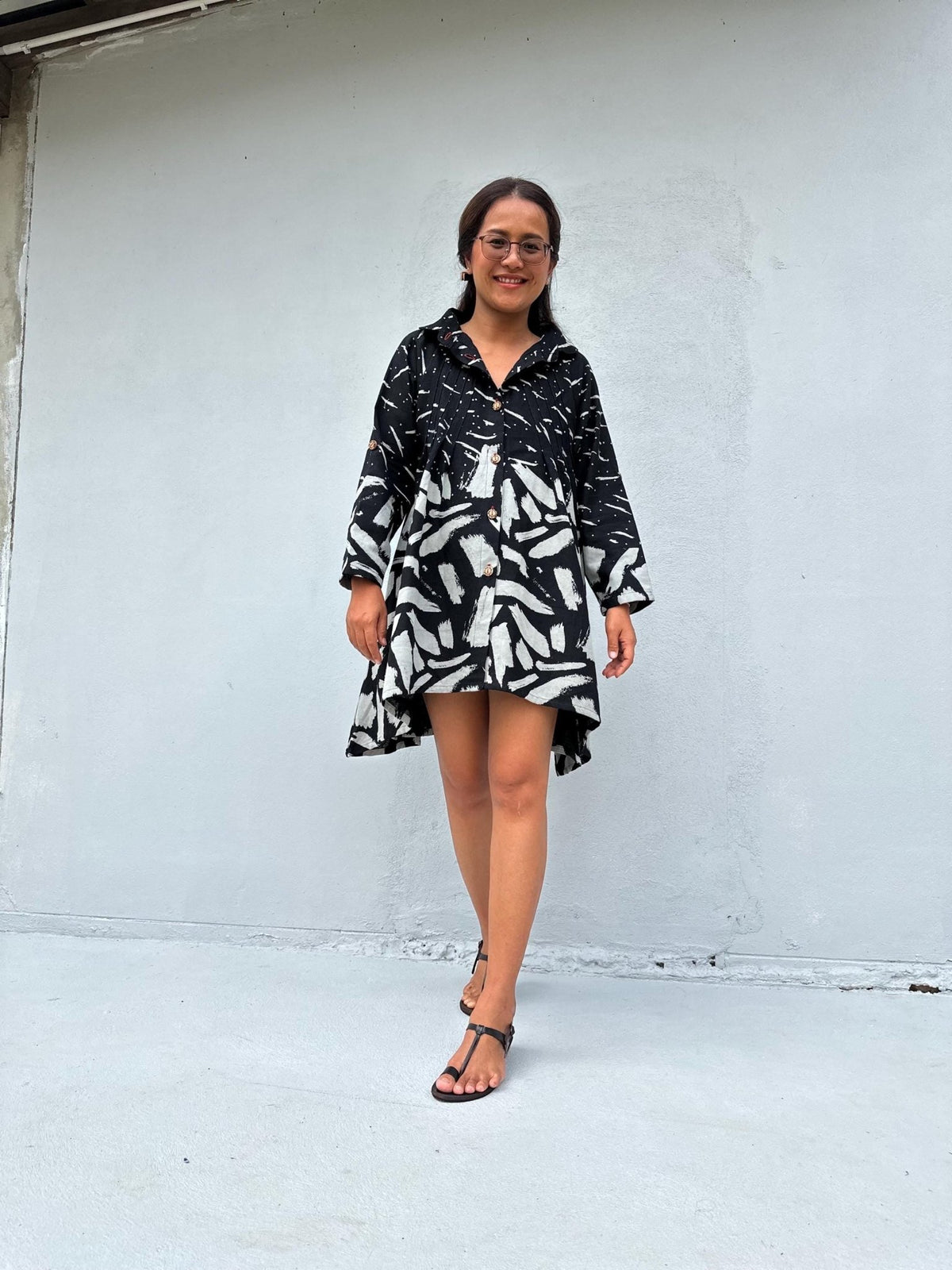Kaia Brushstroke Dress in Black & White-KM-14-Mala Handworks