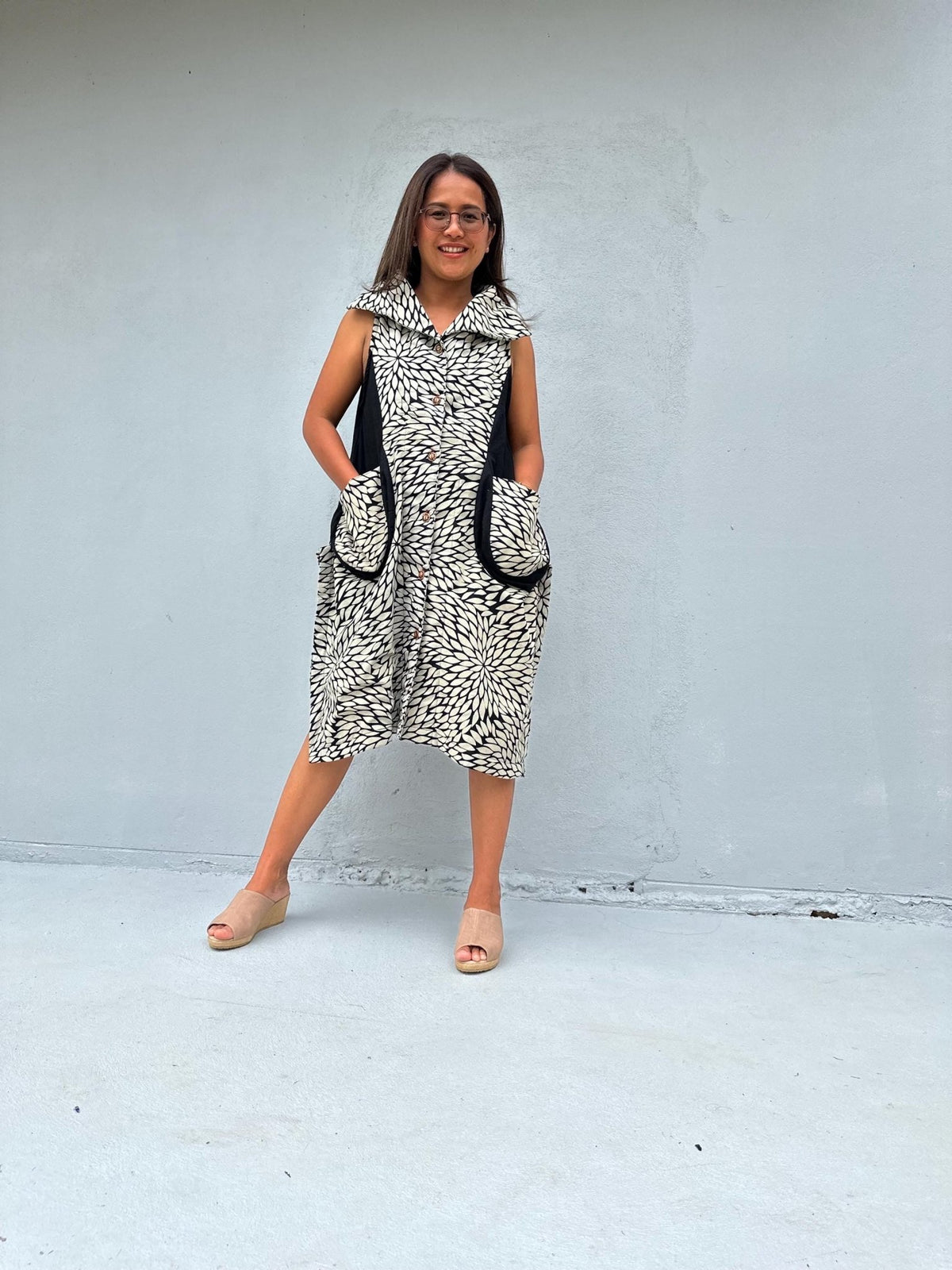 Kaia Chrysanthemum Fleece Lined Dress in Cream-KM-16-Mala Handworks
